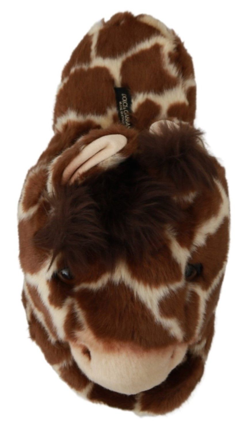Dolce & Gabbana Brown Giraffe Slippers Flats Sandals Shoes Dolce & Gabbana