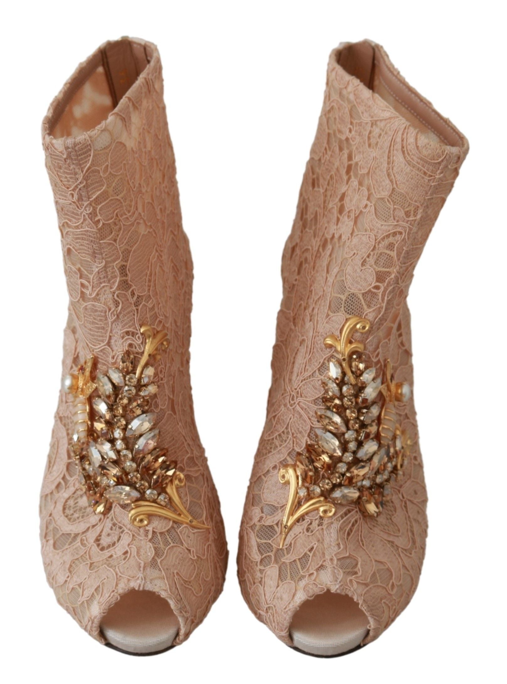 Dolce & Gabbana Pink Crystal Lace Booties Stilettos Shoes Dolce & Gabbana
