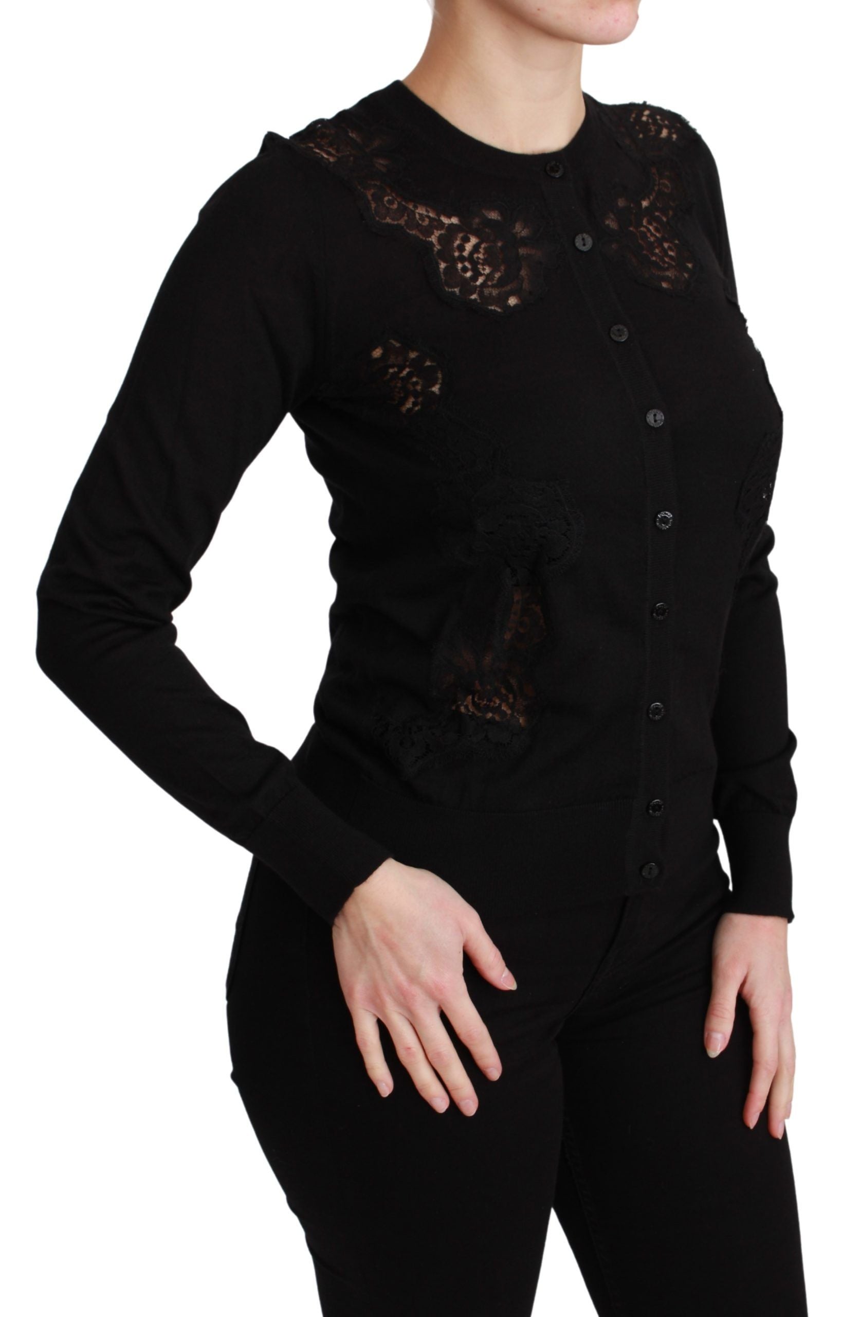 Dolce & Gabbana Black Cashmere Lace Cardigan Sweater Dolce & Gabbana