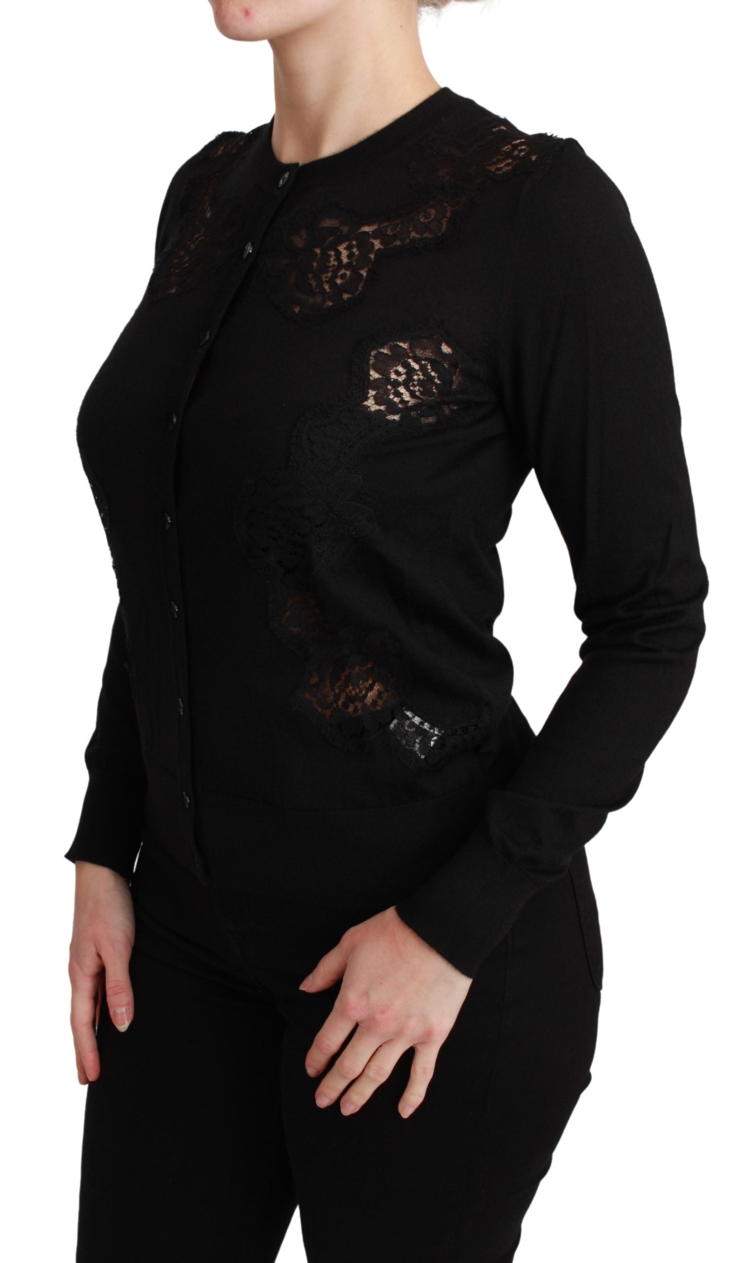 Dolce & Gabbana Black Cashmere Lace Cardigan Sweater Dolce & Gabbana