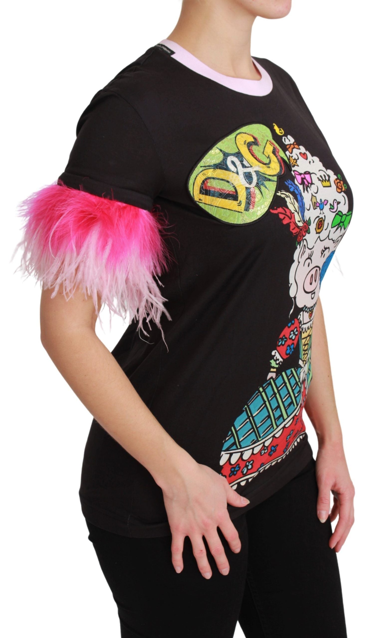 Dolce & Gabbana Black YEAR OF THE PIG Top Cotton T-shirt Dolce & Gabbana