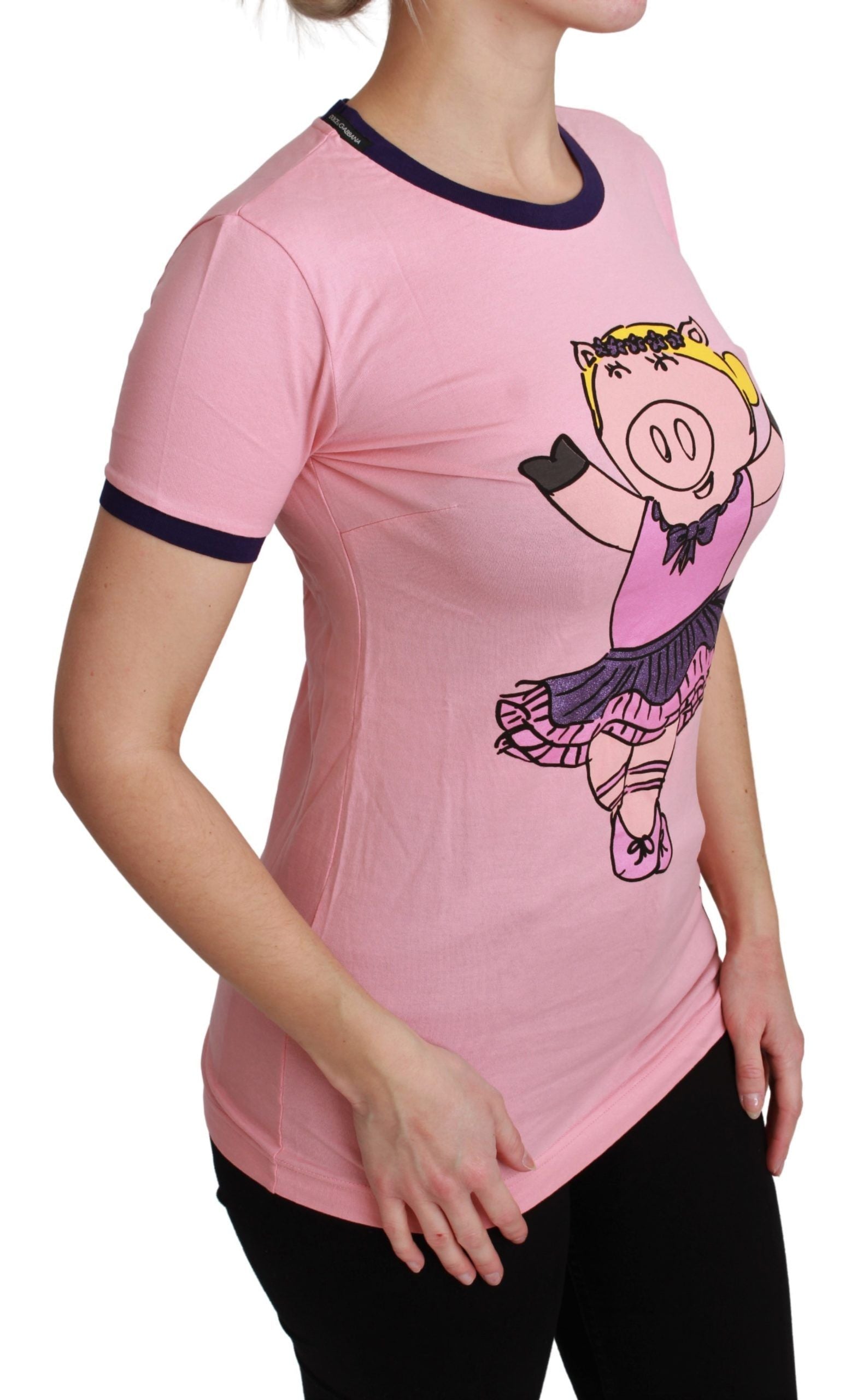 Dolce & Gabbana Pink YEAR OF THE PIG Top Cotton T-shirt Dolce & Gabbana