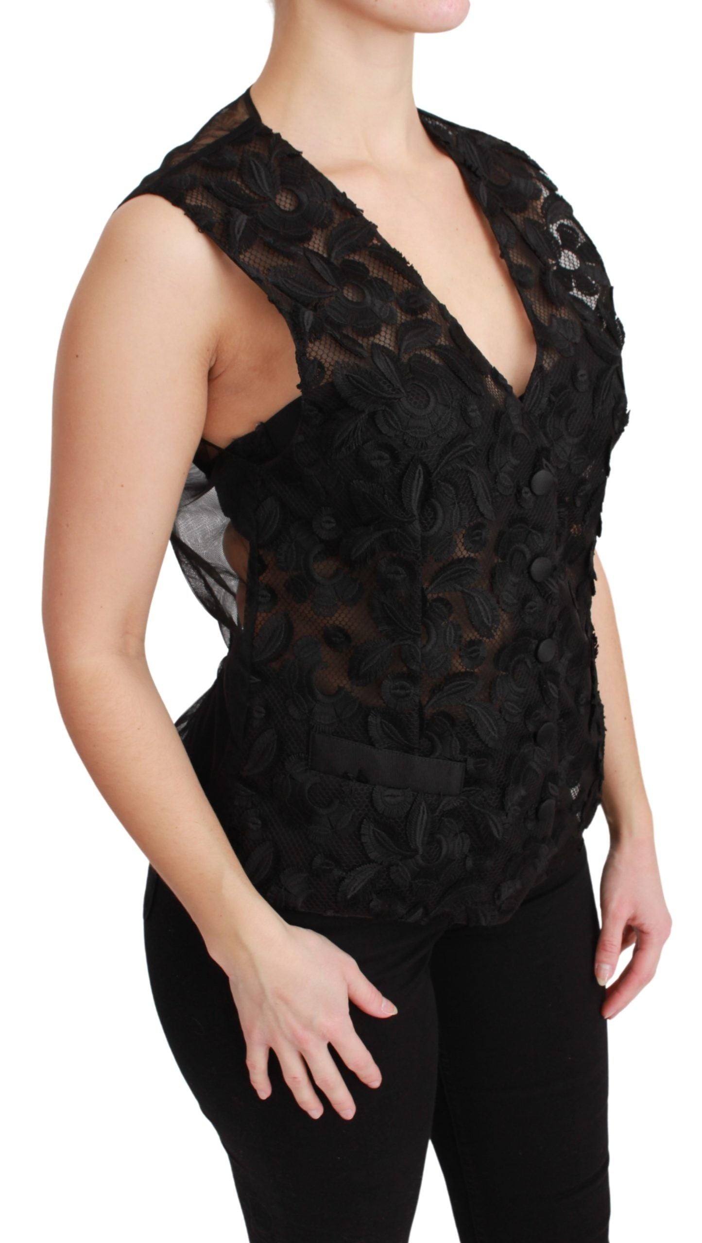Dolce & Gabbana Black Floral Brocade Top Gilet Waistcoat Dolce & Gabbana