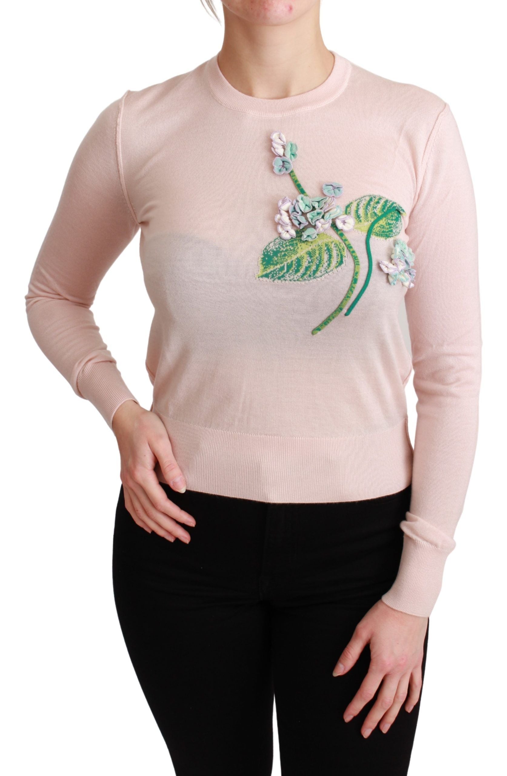 Dolce & Gabbana Pink Floral Silk Cashmere Pullover Sweater Dolce & Gabbana