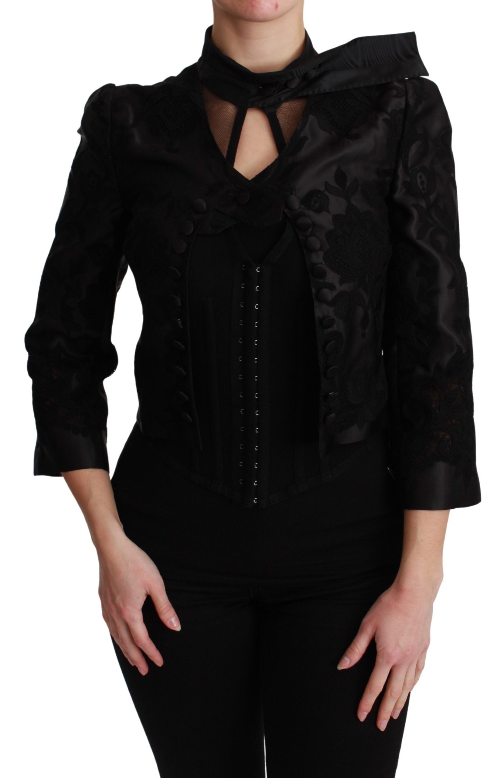 Dolce & Gabbana Black Floral Jacquard Blazer Silk Jacket Dolce & Gabbana