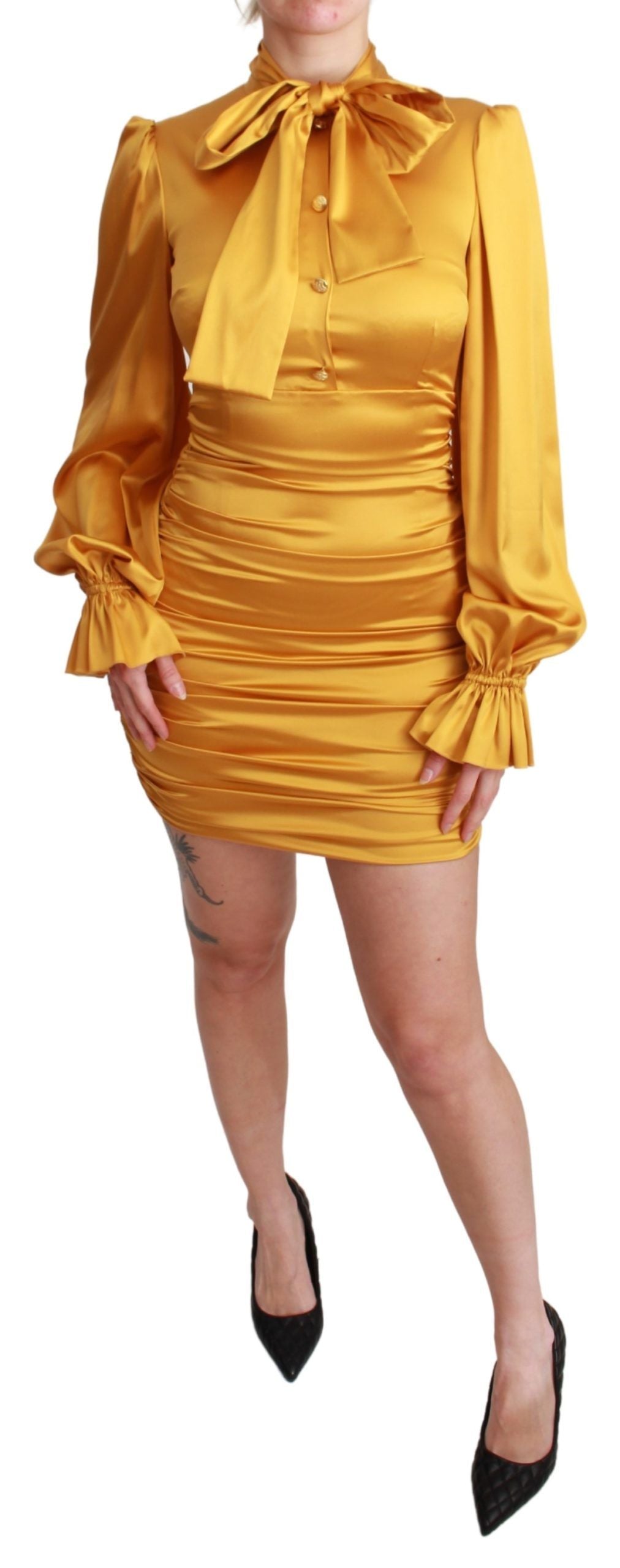 Dolce & Gabbana Yellow Silk Stretch Sheath Bodycon Mini Dress Dolce & Gabbana