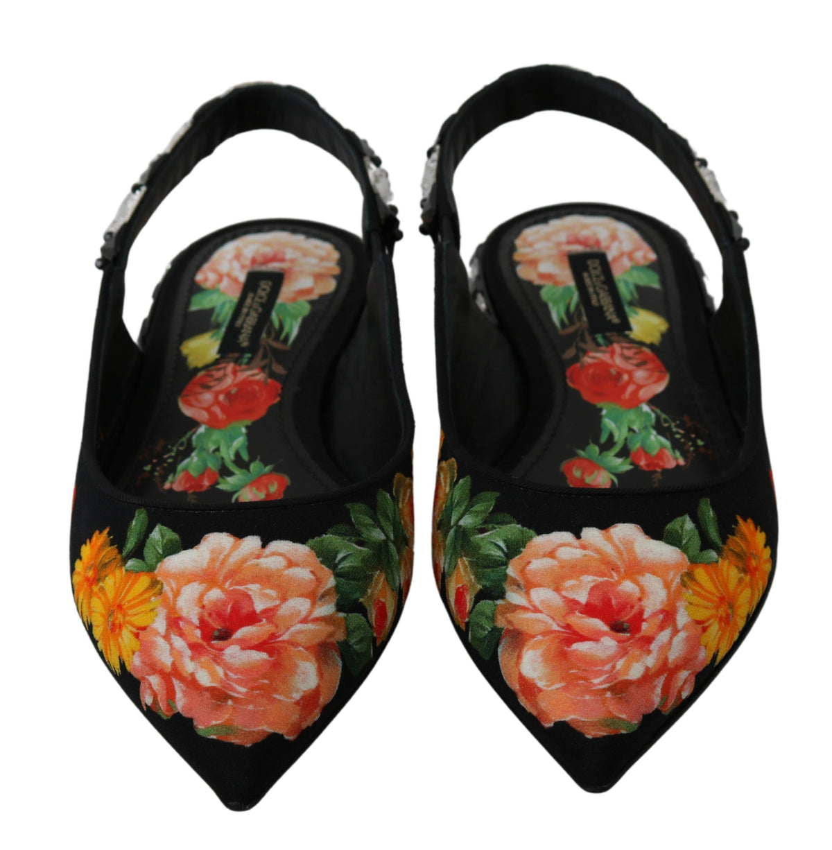 Dolce & Gabbana Black Floral Crystal Slingbacks Flats Shoes Dolce & Gabbana