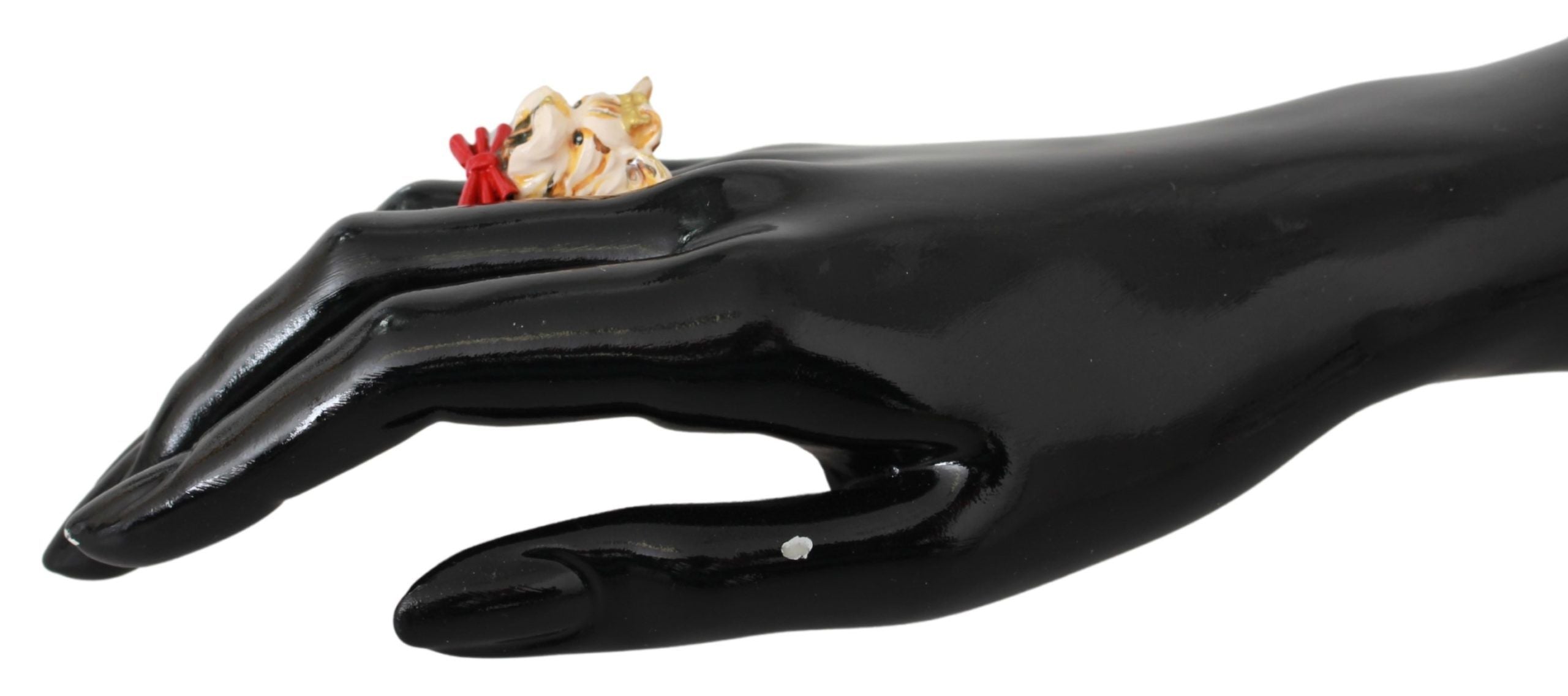 Dolce & Gabbana Gold Brass Resin Beige Dog Pet Branded Accessory Ring Dolce & Gabbana