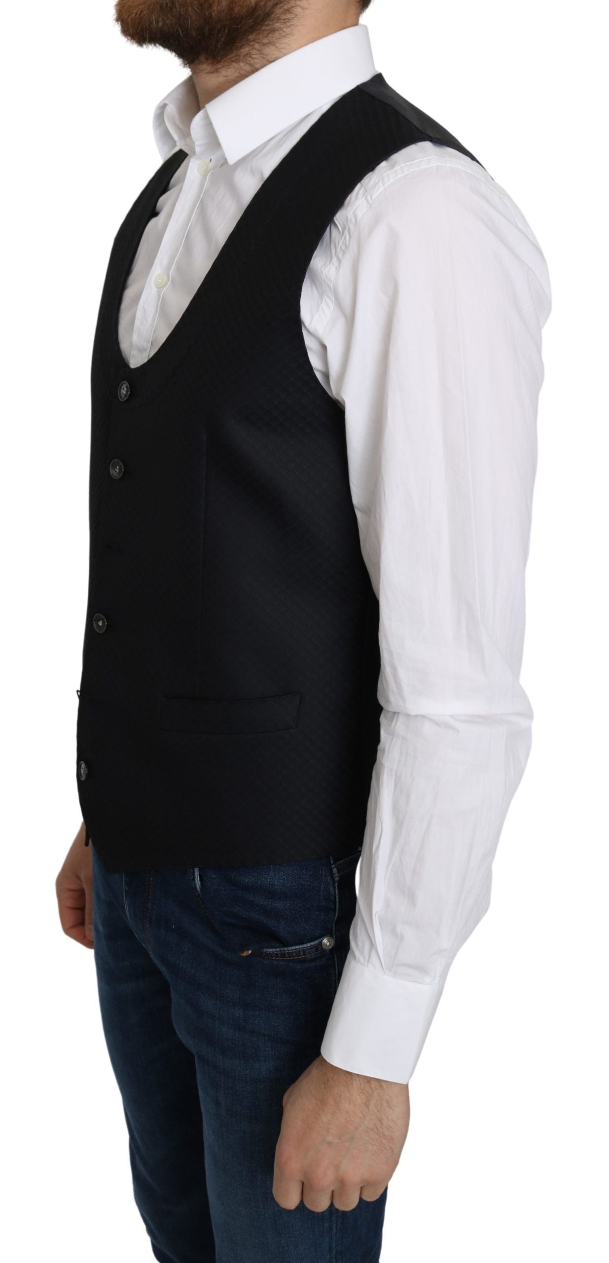 Dolce & Gabbana Blue Silk Romb Pattern Formal Coat Vest Dolce & Gabbana