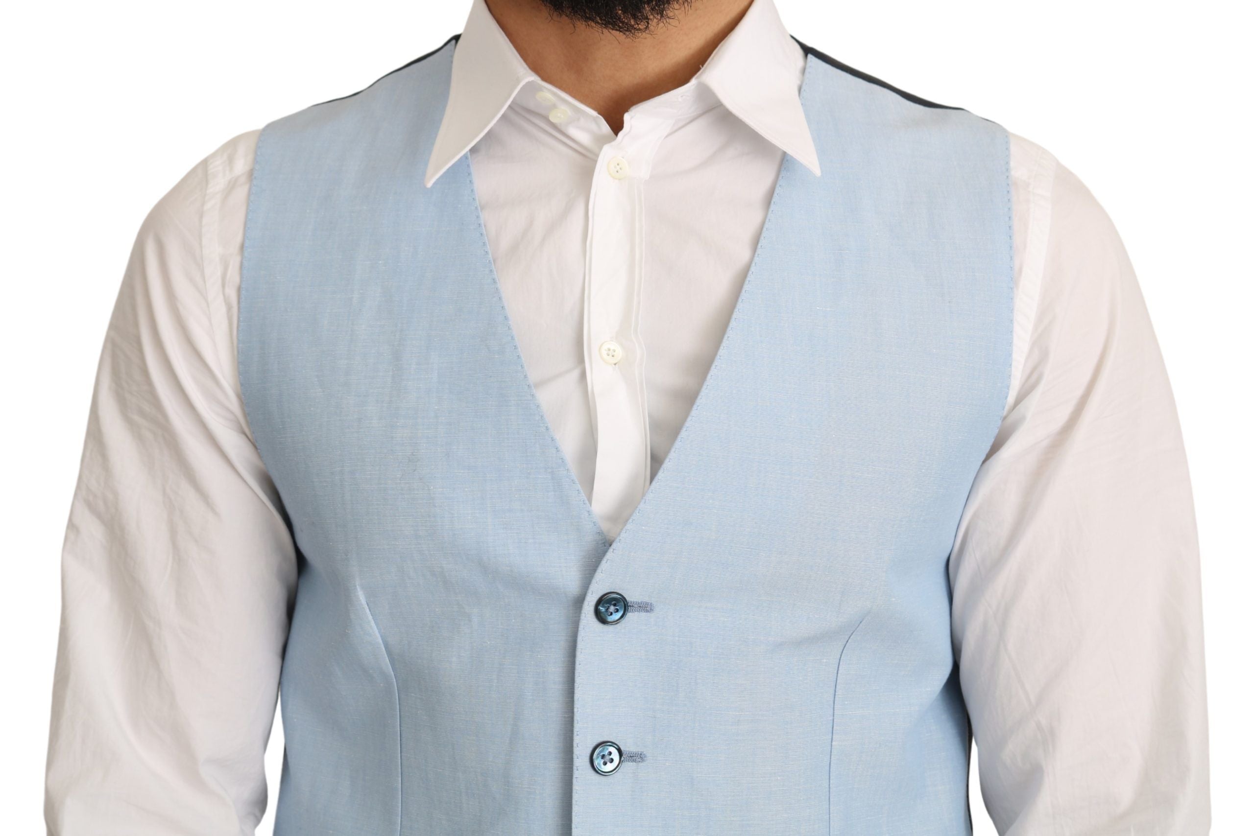 Dolce & Gabbana Blue Viscose Stretch Formal Coat Vest Dolce & Gabbana