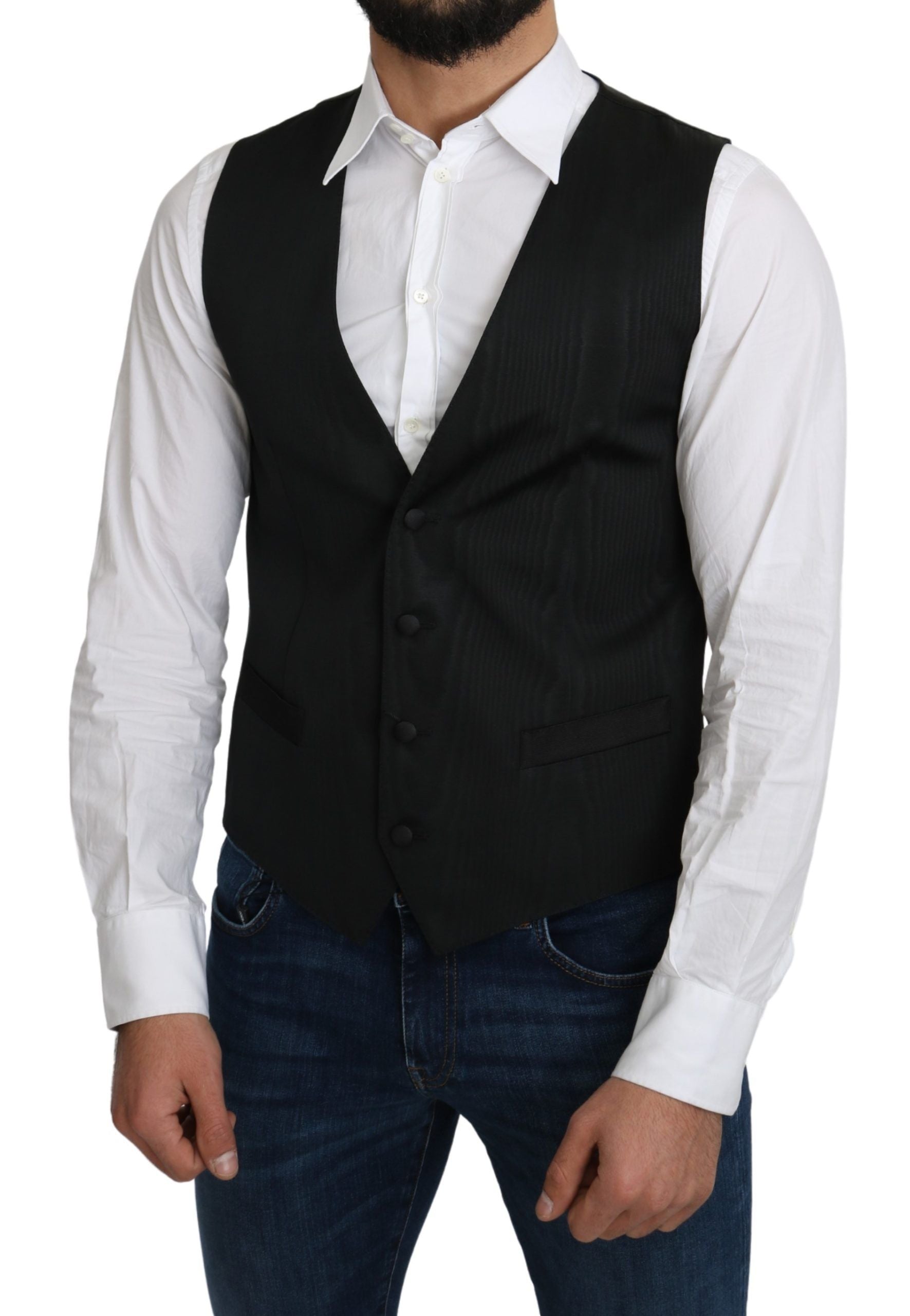 Dolce & Gabbana Gray 100% Silk Formal Coat Vest Dolce & Gabbana
