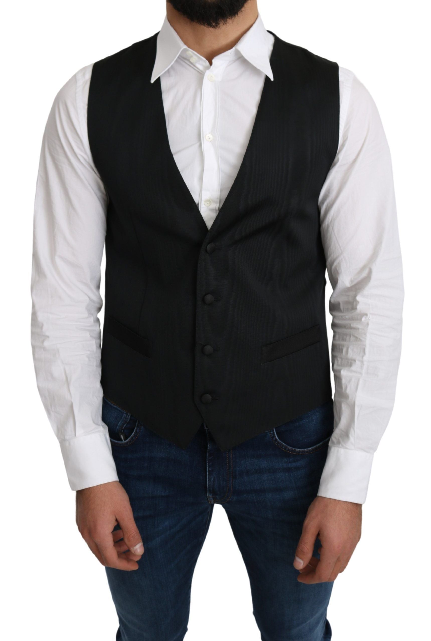 Dolce & Gabbana Gray 100% Silk Formal Coat Vest Dolce & Gabbana