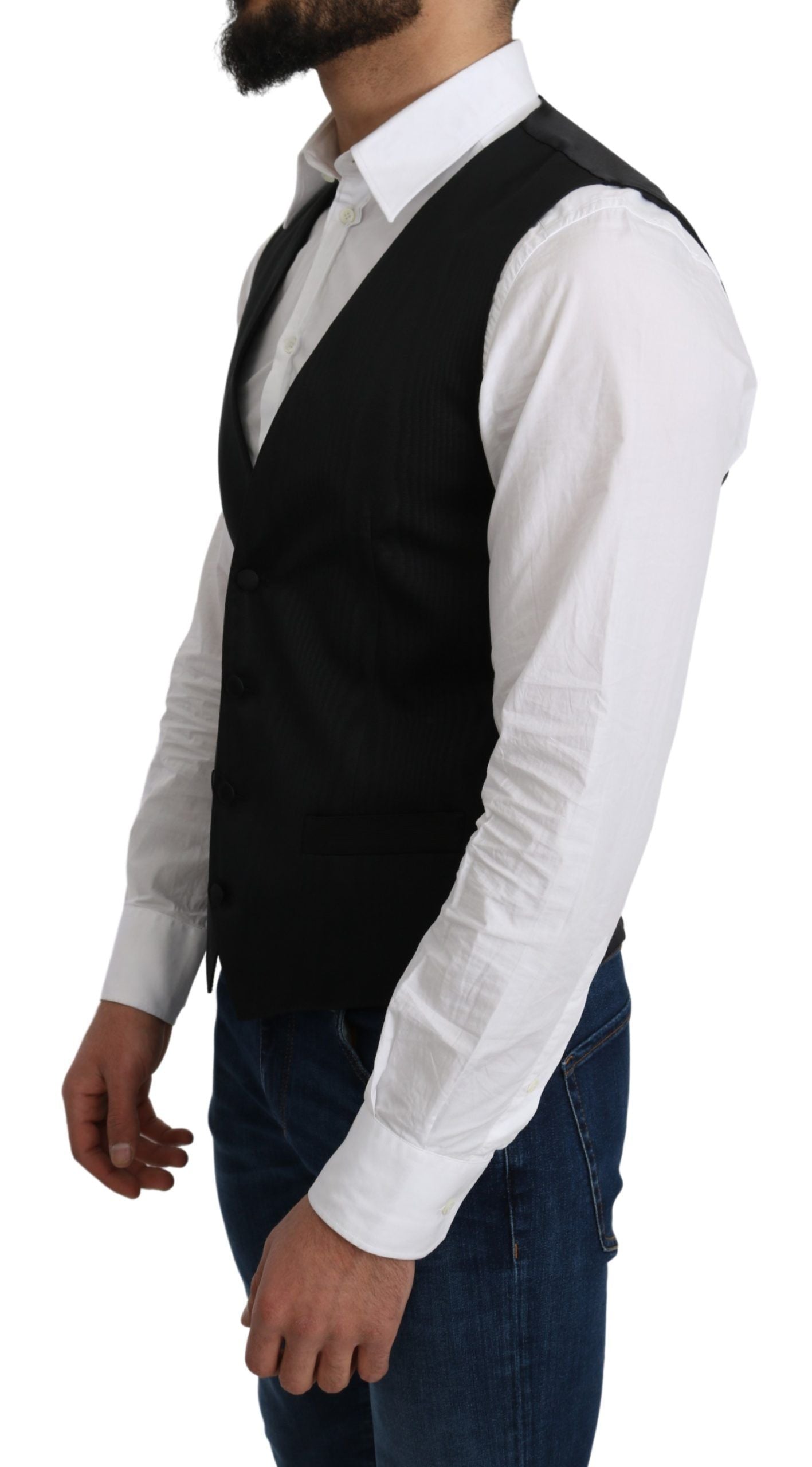 Dolce & Gabbana Gray 100% Silk Formal Coat Vest Dolce & Gabbana