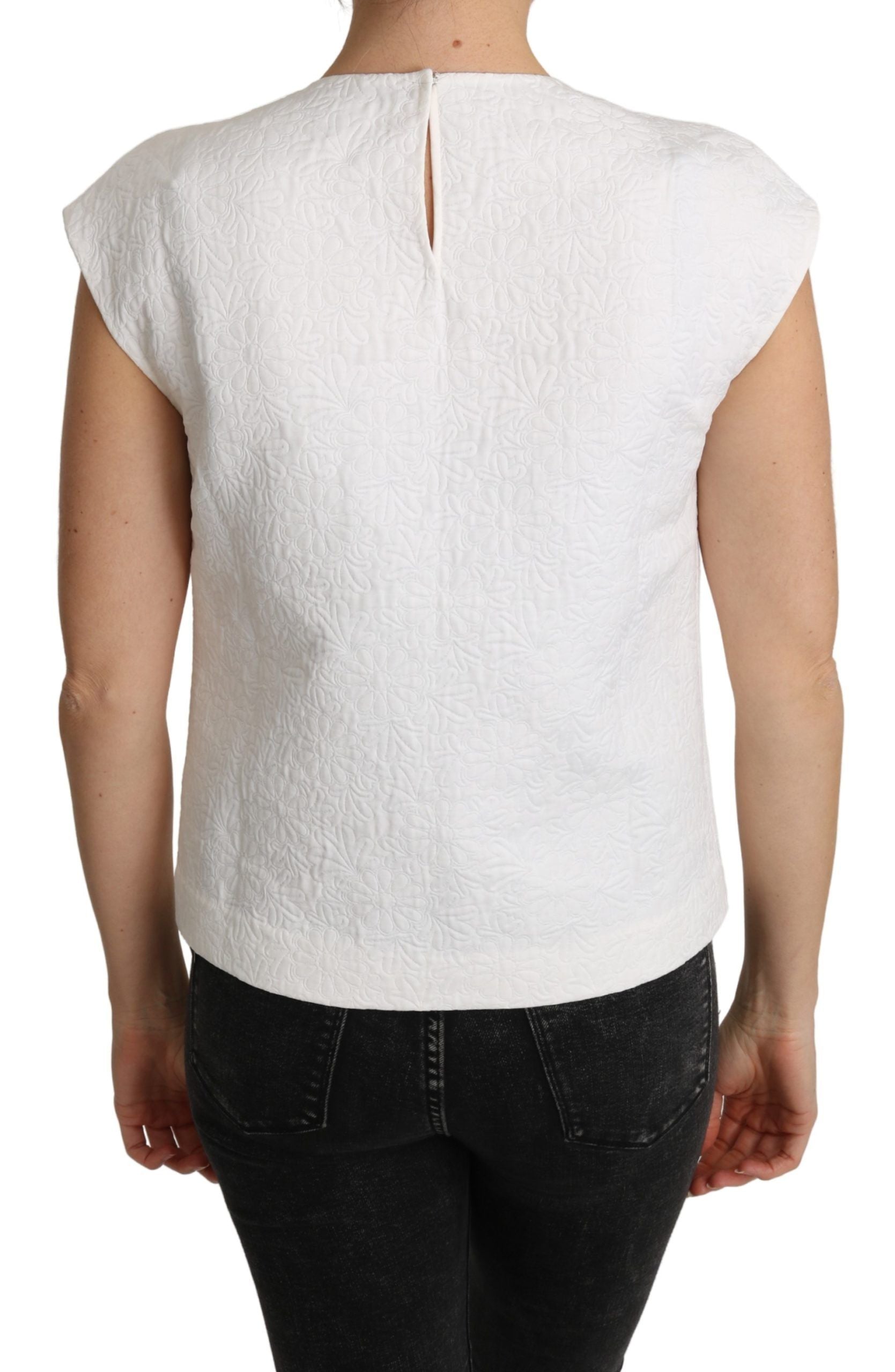 Dolce & Gabbana White Floral Brocade Blouse Cotton Top Dolce & Gabbana