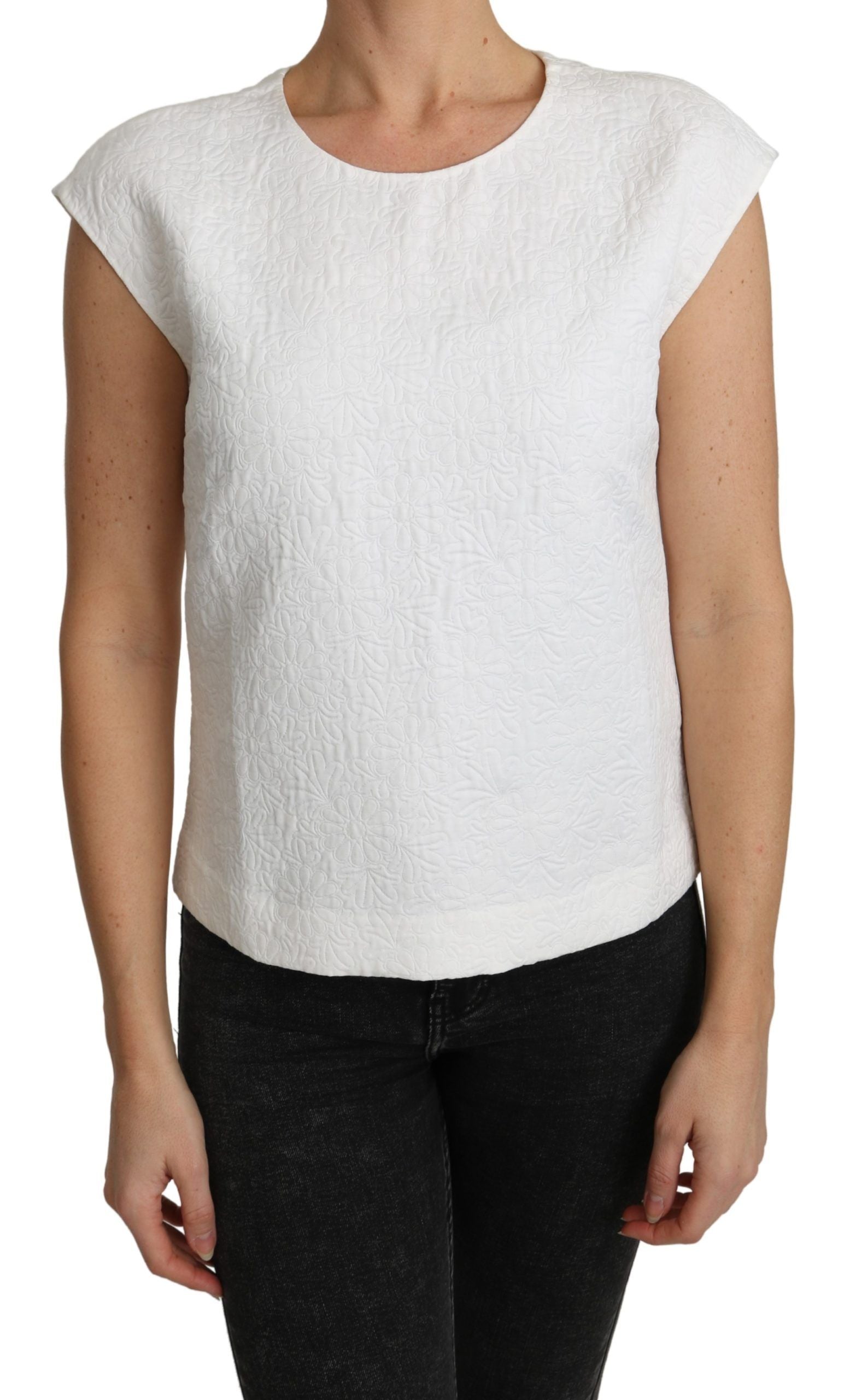 Dolce & Gabbana White Floral Brocade Blouse Cotton Top Dolce & Gabbana