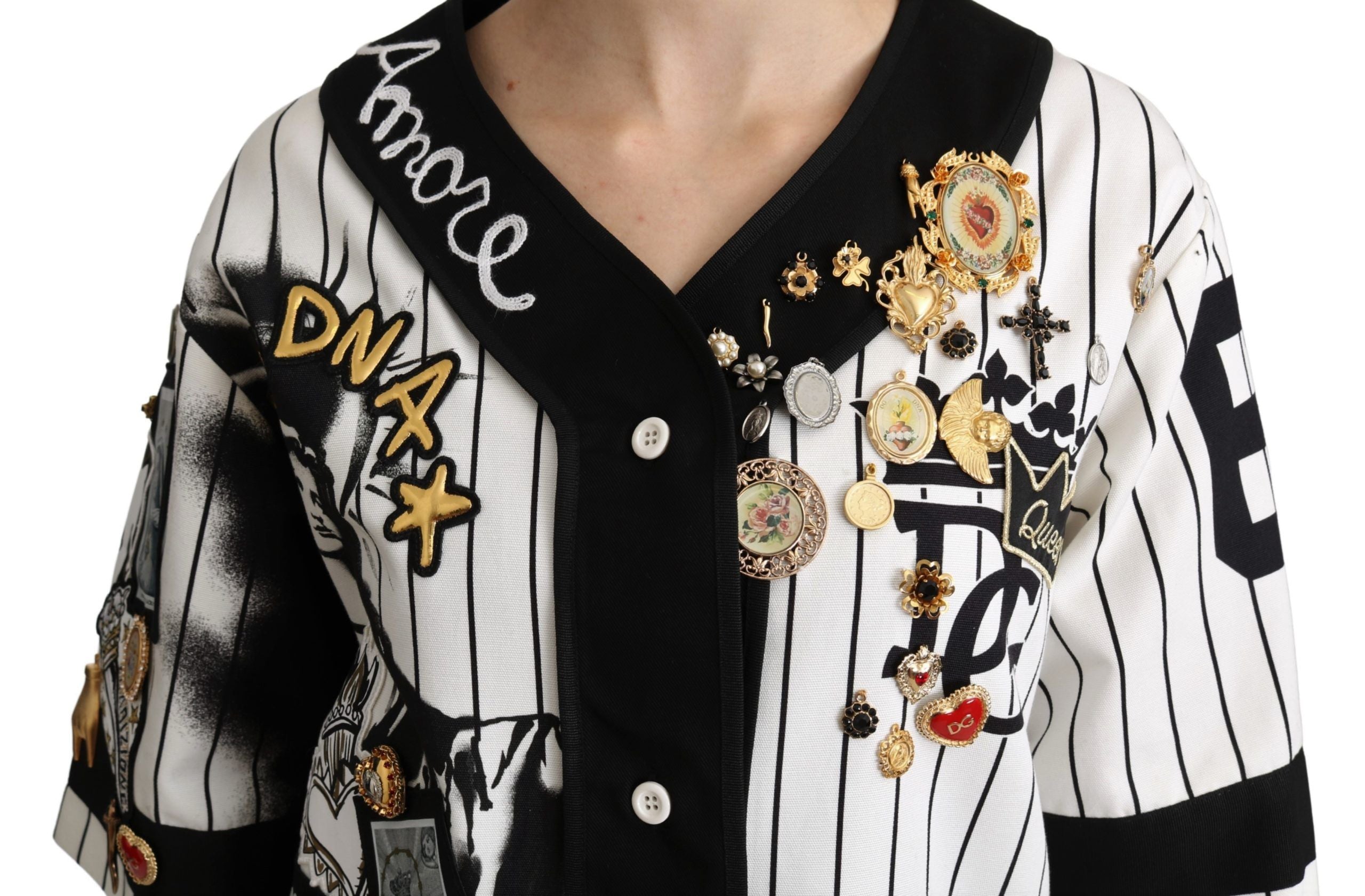 Dolce & Gabbana White and black Blouse Cotton Crystal Charms Amore Shirt Dolce & Gabbana