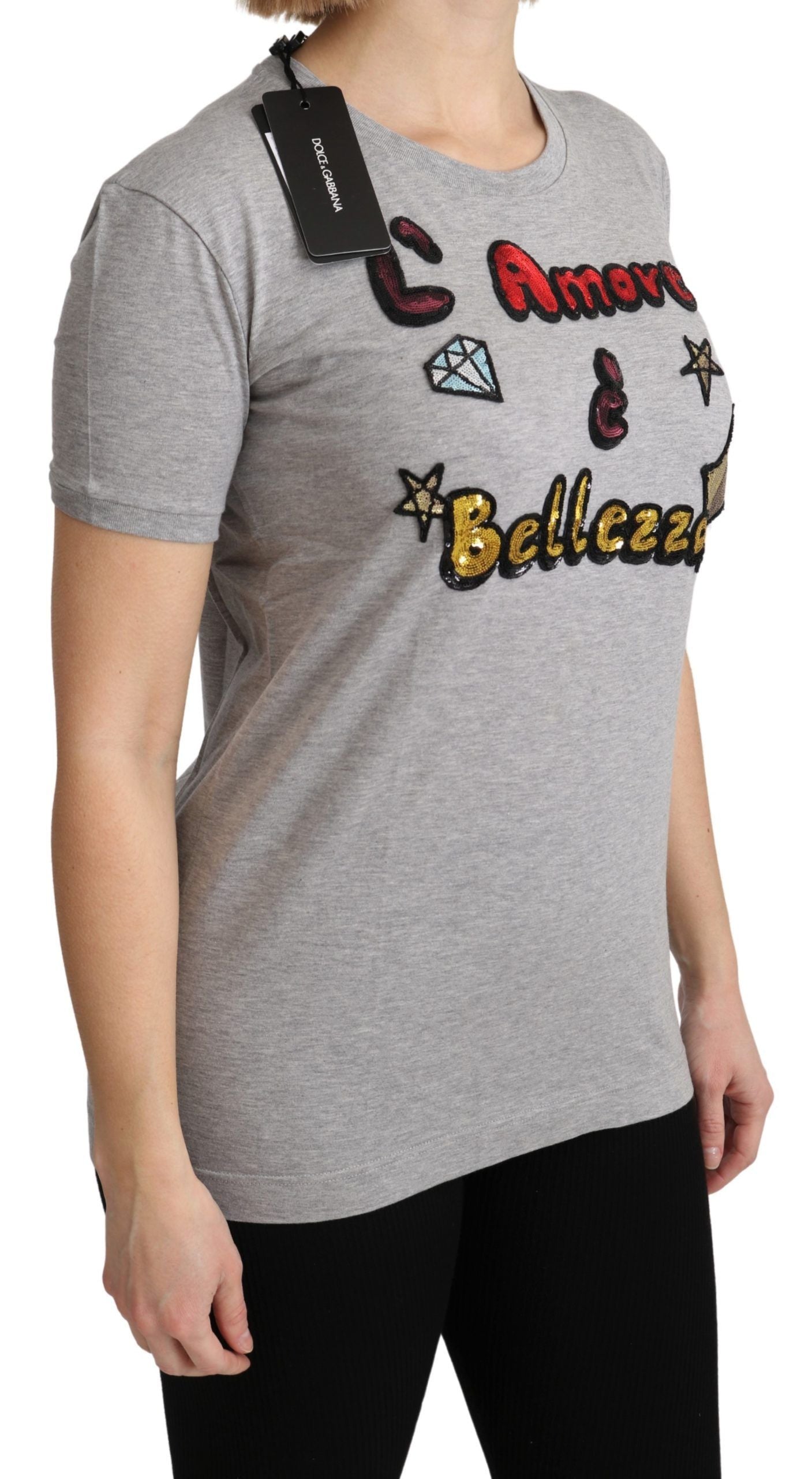 Dolce & Gabbana Gray Cotton Amore e Bellezza Top T-shirt Dolce & Gabbana