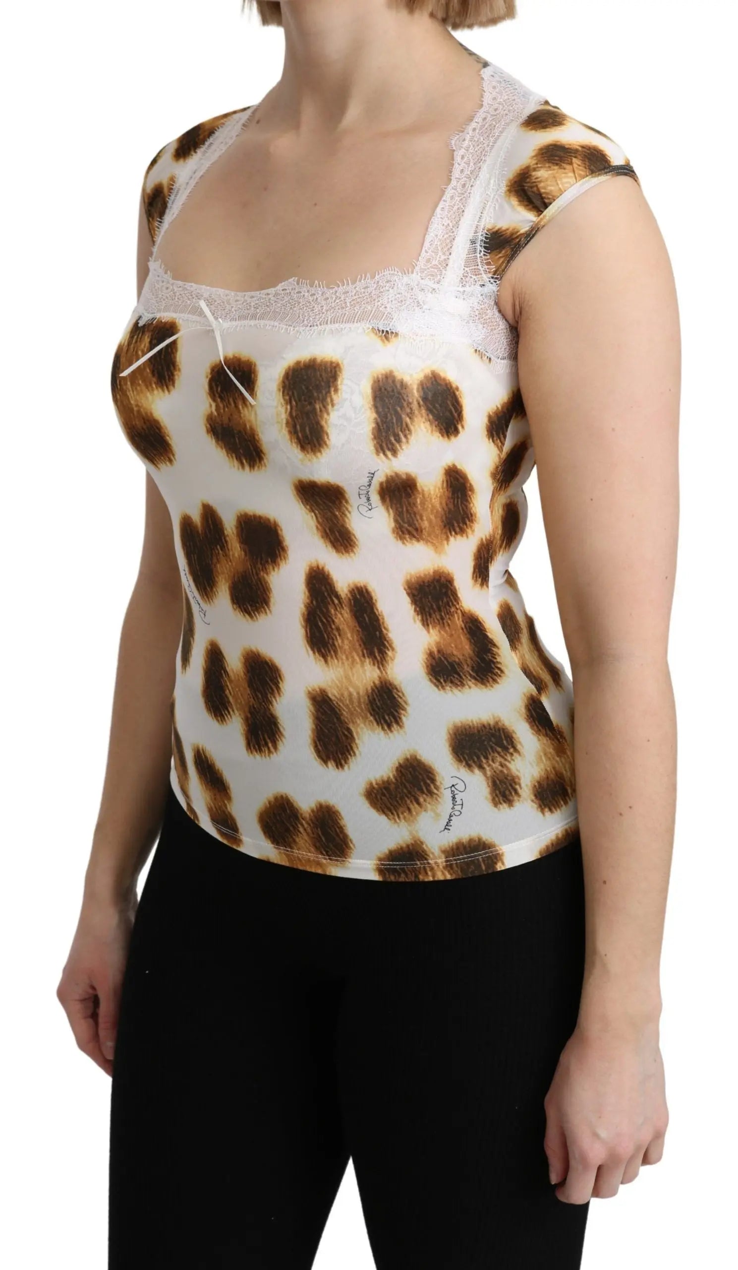 Roberto Cavalli White Brown Camisole Underwear Blouse Roberto Cavalli