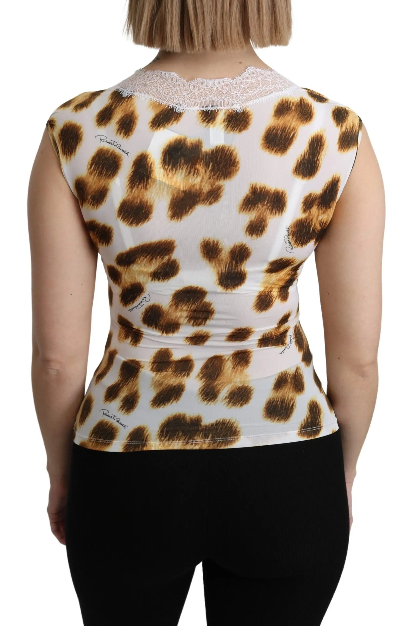 Roberto Cavalli White Brown Camisole Underwear Blouse Roberto Cavalli