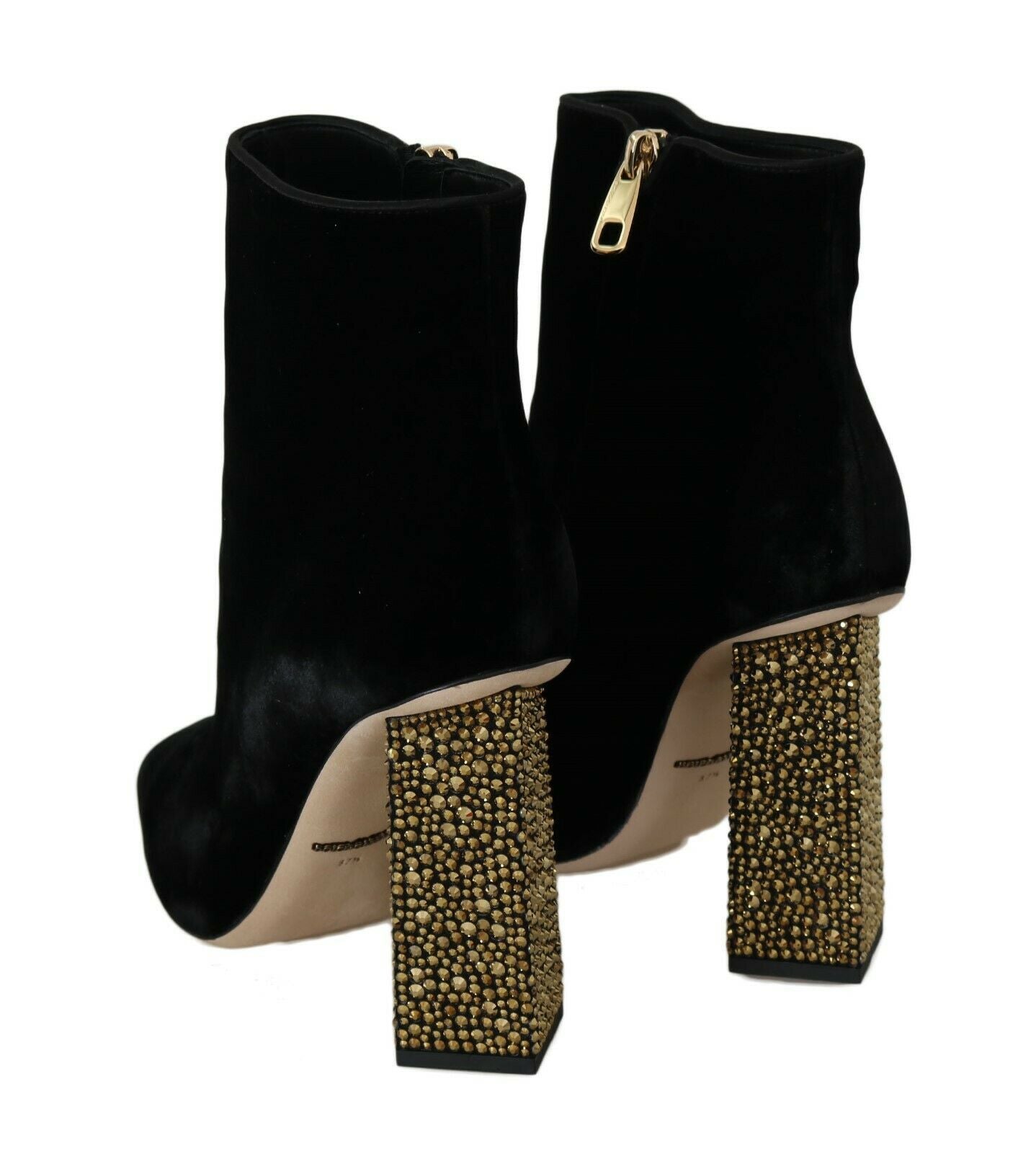 Dolce & Gabbana Black Velvet Crystal Square Heels Shoes Dolce & Gabbana