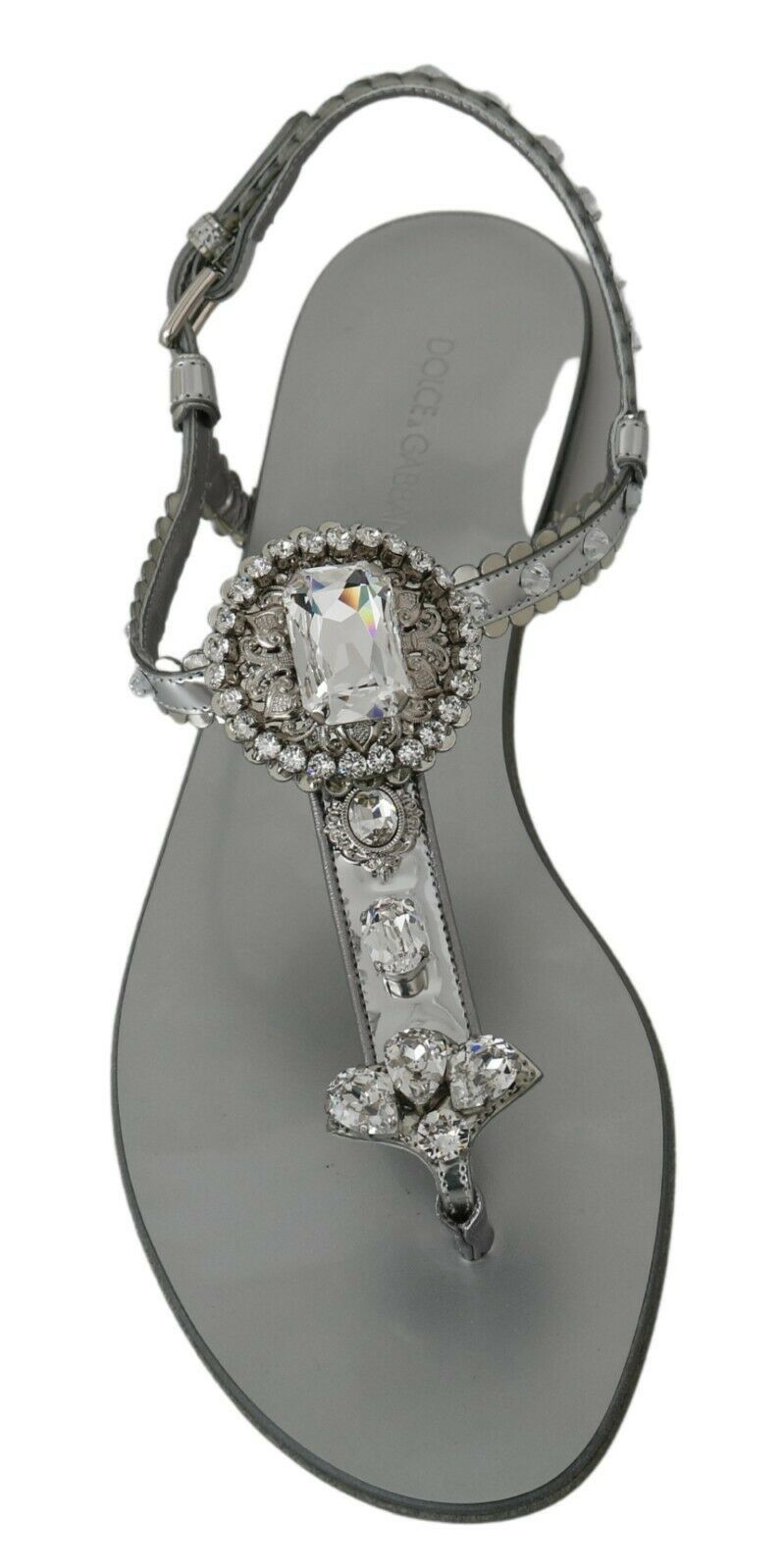 Dolce & Gabbana Silver Crystal Sandals Flip Flops Shoes Dolce & Gabbana