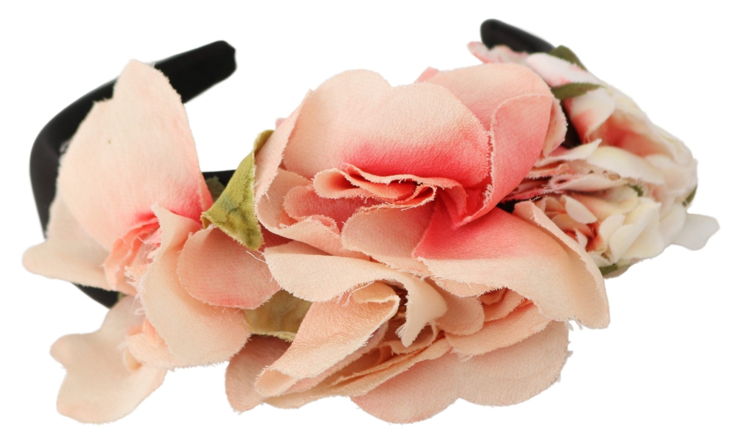 Dolce & Gabbana Pink Silk Black Floral Headband Logo Diadem Dolce & Gabbana
