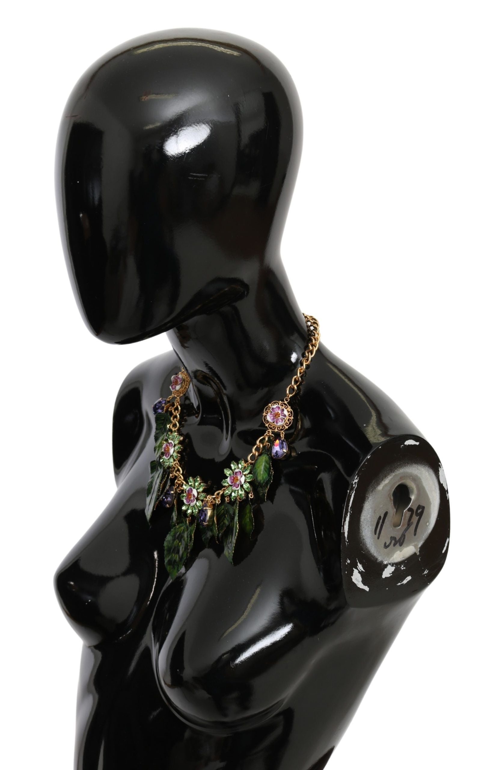 Dolce & Gabbana Green Leaves Gold Brass Crystal Flower Pendant Necklace Dolce & Gabbana
