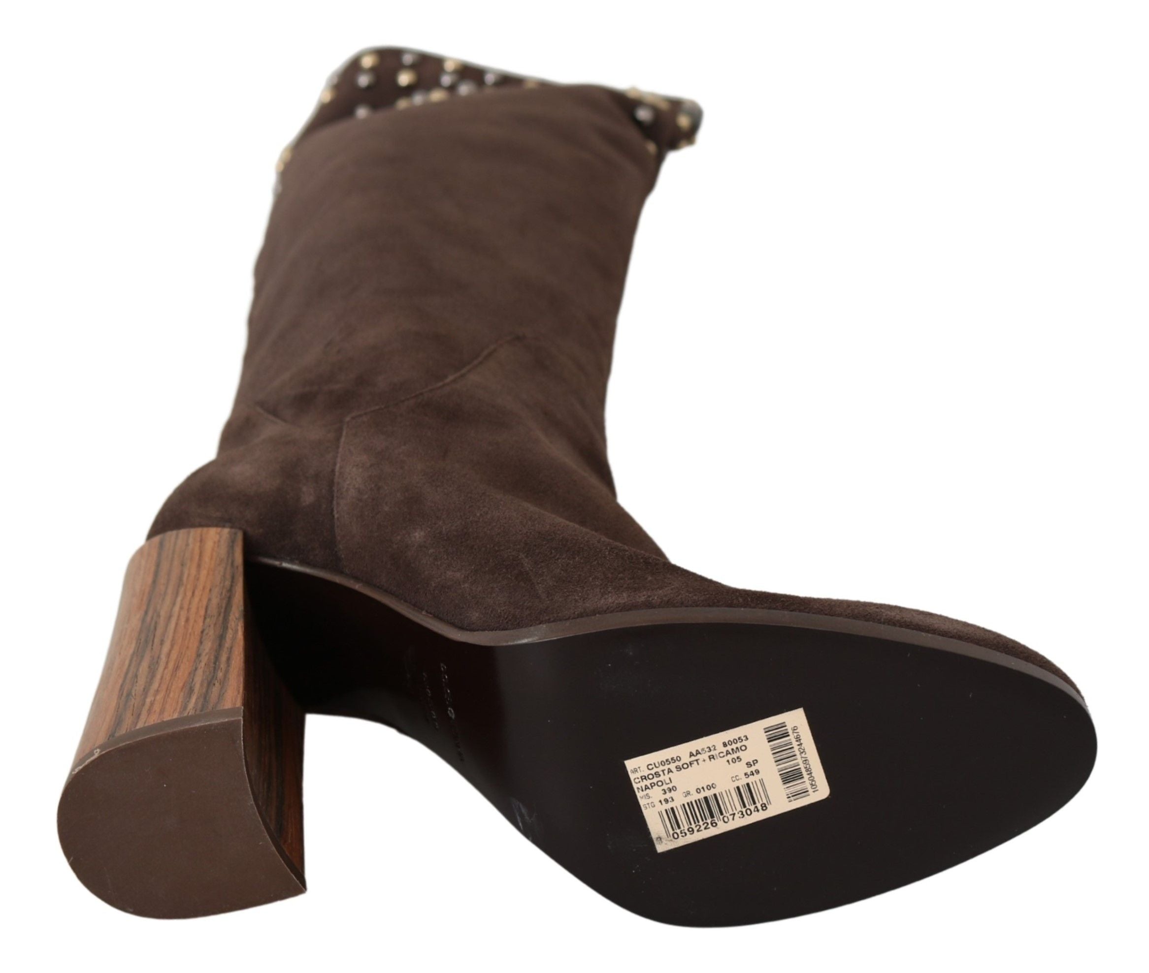 Dolce & Gabbana Brown Suede Studded Knee High Shoes Boots Dolce & Gabbana