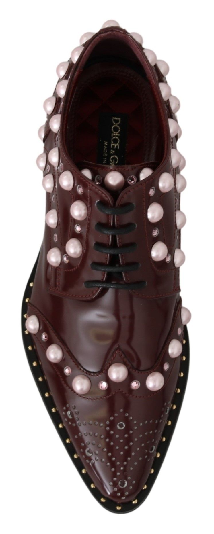 Dolce & Gabbana Bordeaux Leather Crystal Pearls Formal Shoes Dolce & Gabbana