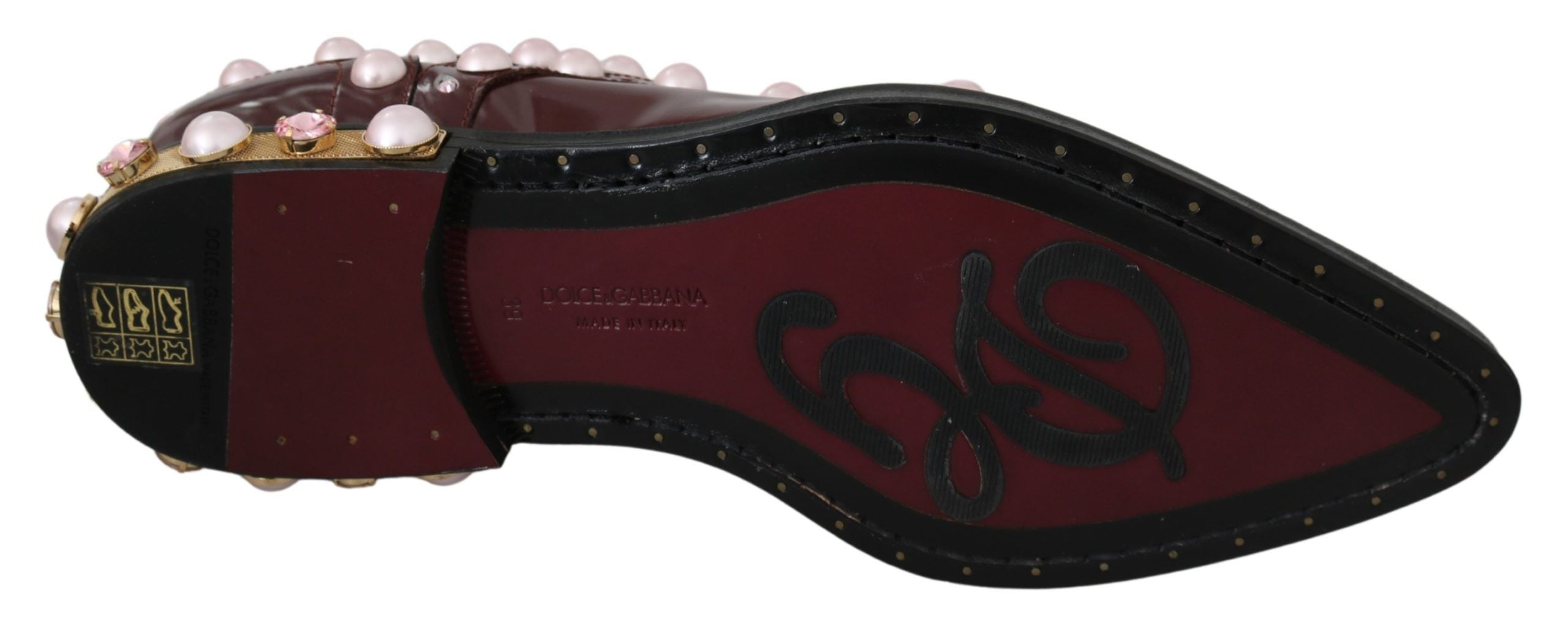 Dolce & Gabbana Bordeaux Leather Crystal Pearls Formal Shoes Dolce & Gabbana