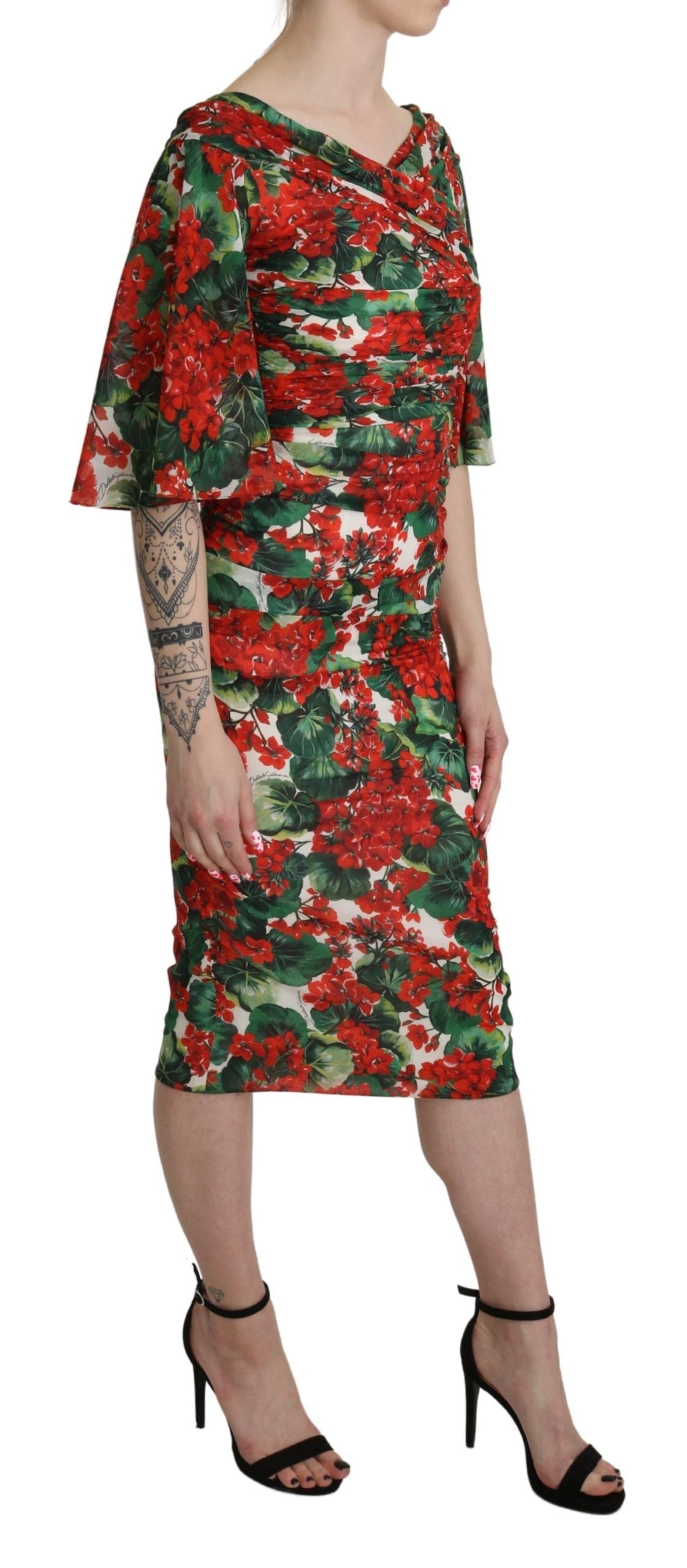 Dolce & Gabbana Red Floral Sheath Midi Silk Stretch Dress Dolce & Gabbana