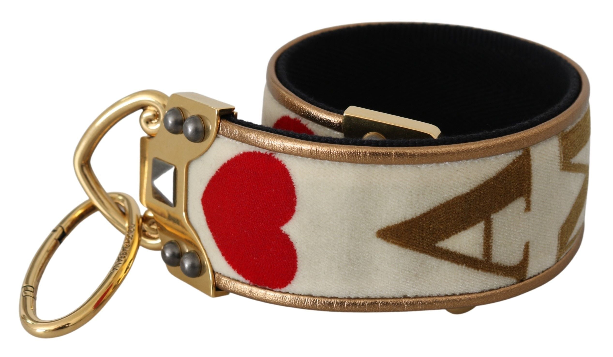 Dolce & Gabbana Gold White Textile Leather AMORE Shoulder Strap Dolce & Gabbana
