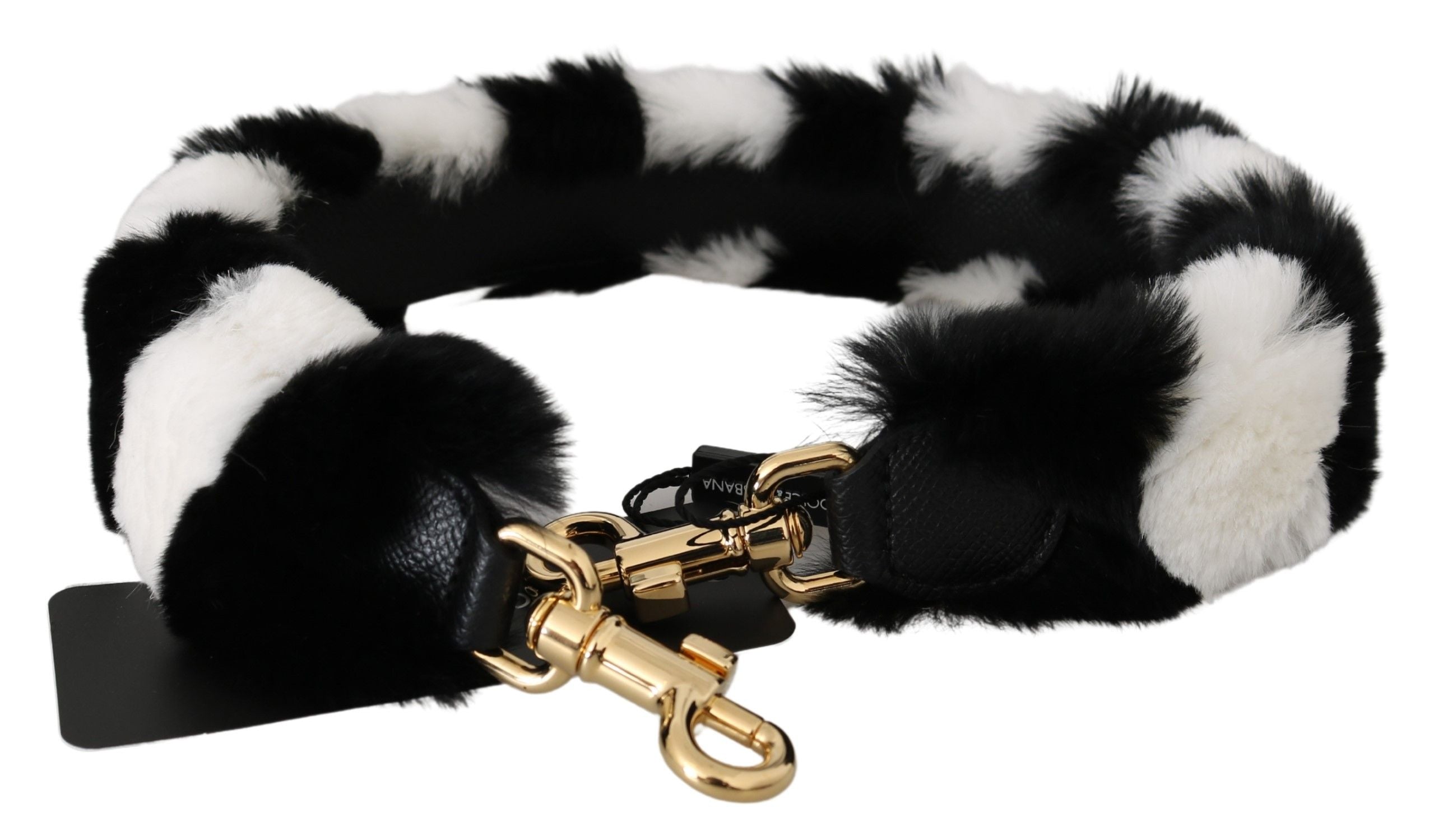 Dolce & Gabbana Black White Lapin Fur Accessory Shoulder Strap Dolce & Gabbana