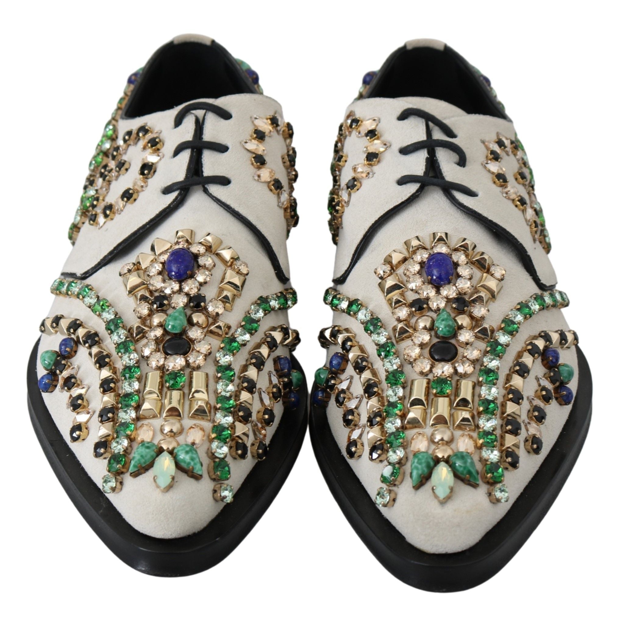 Dolce & Gabbana White Suede Crystal Dress Broque Shoes Dolce & Gabbana