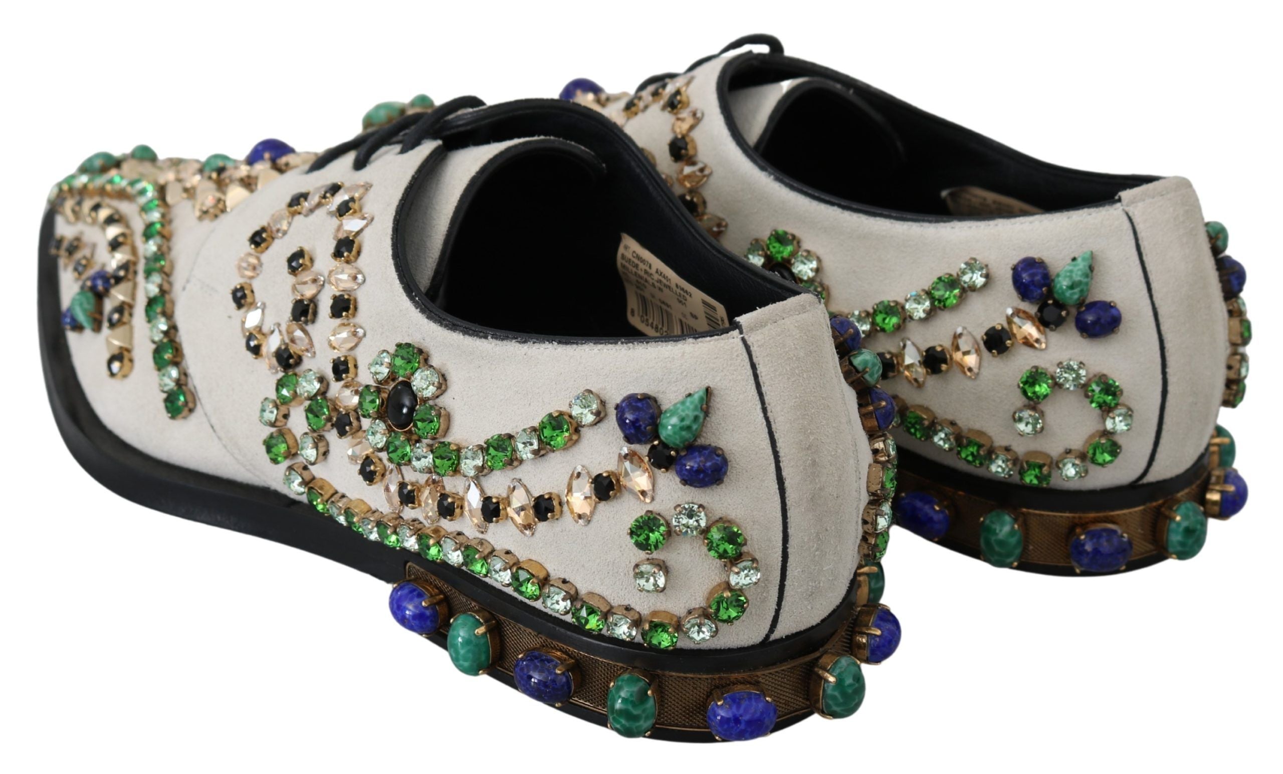 Dolce & Gabbana White Suede Crystal Dress Broque Shoes Dolce & Gabbana