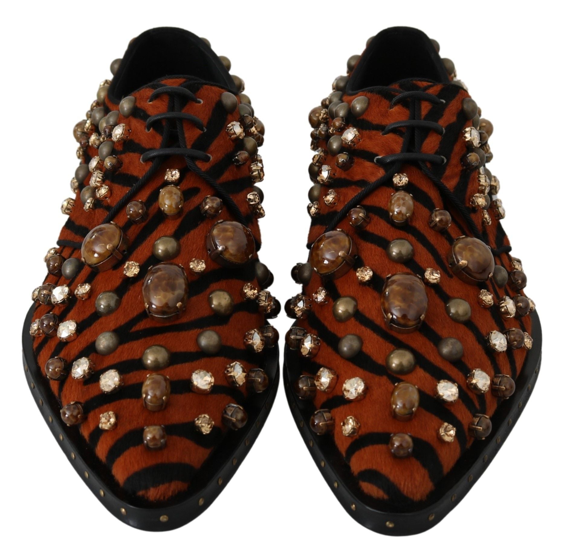 Dolce & Gabbana Orange Pony Hair Crystal Dress Broque Shoes Dolce & Gabbana