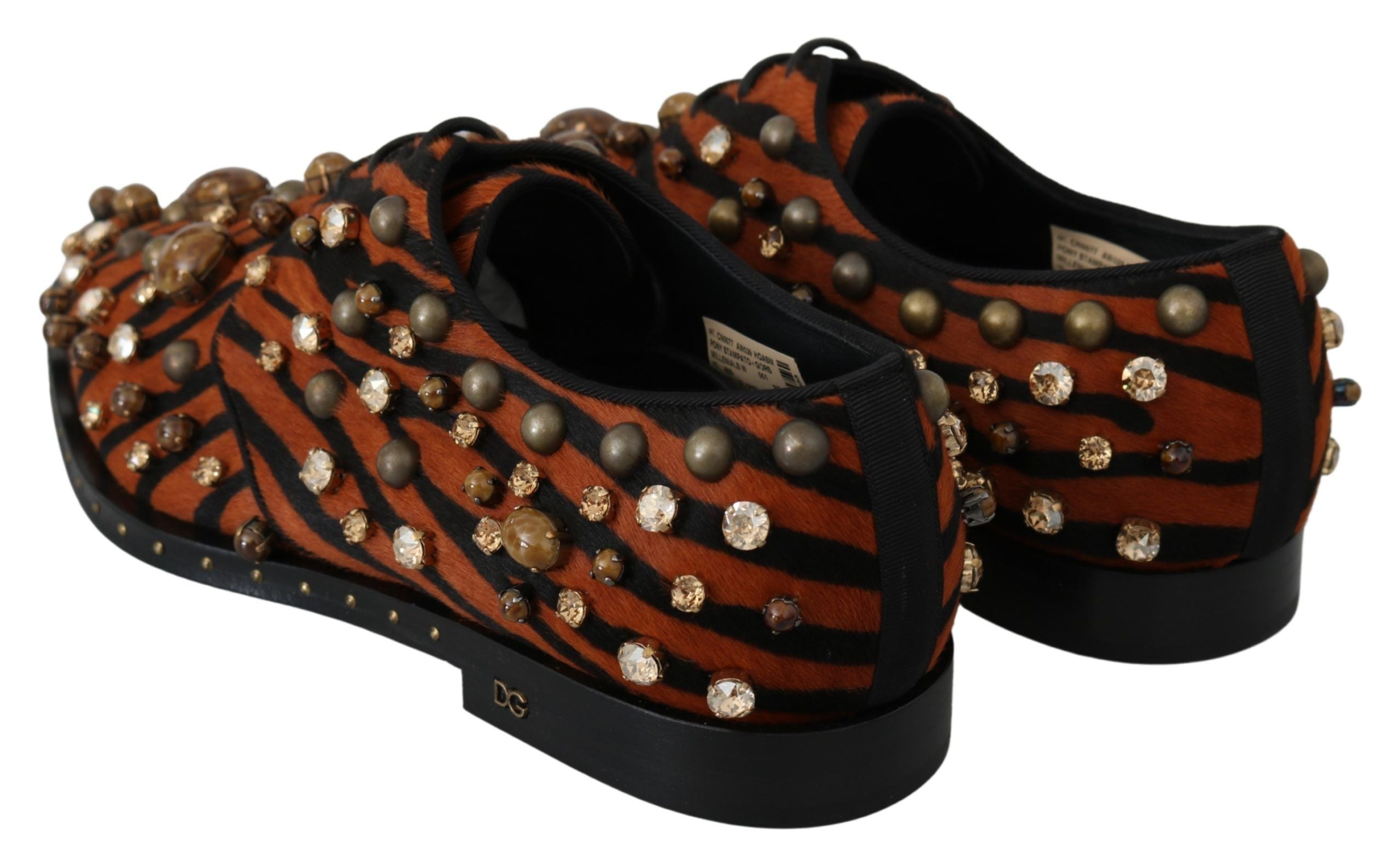 Dolce & Gabbana Orange Pony Hair Crystal Dress Broque Shoes Dolce & Gabbana