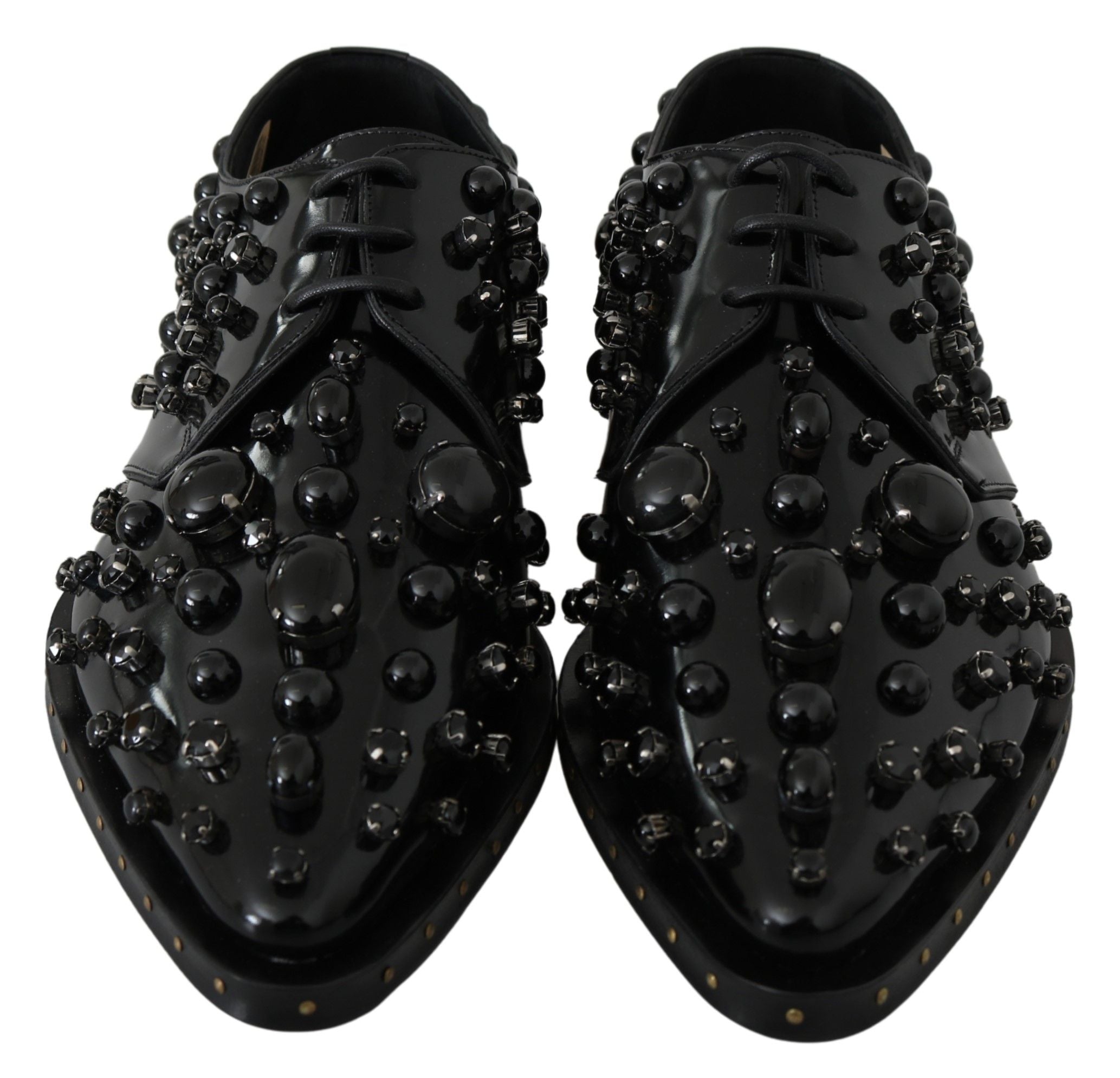 Dolce & Gabbana Black Leather Crystals Dress Broque Shoes Dolce & Gabbana