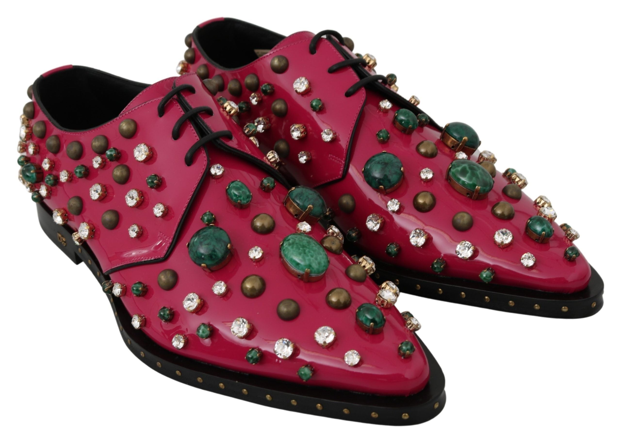 Dolce & Gabbana Pink Leather Crystals Dress Broque Shoes Dolce & Gabbana