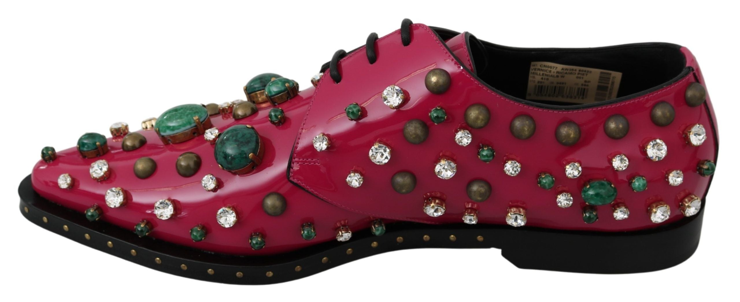 Dolce & Gabbana Pink Leather Crystals Dress Broque Shoes Dolce & Gabbana