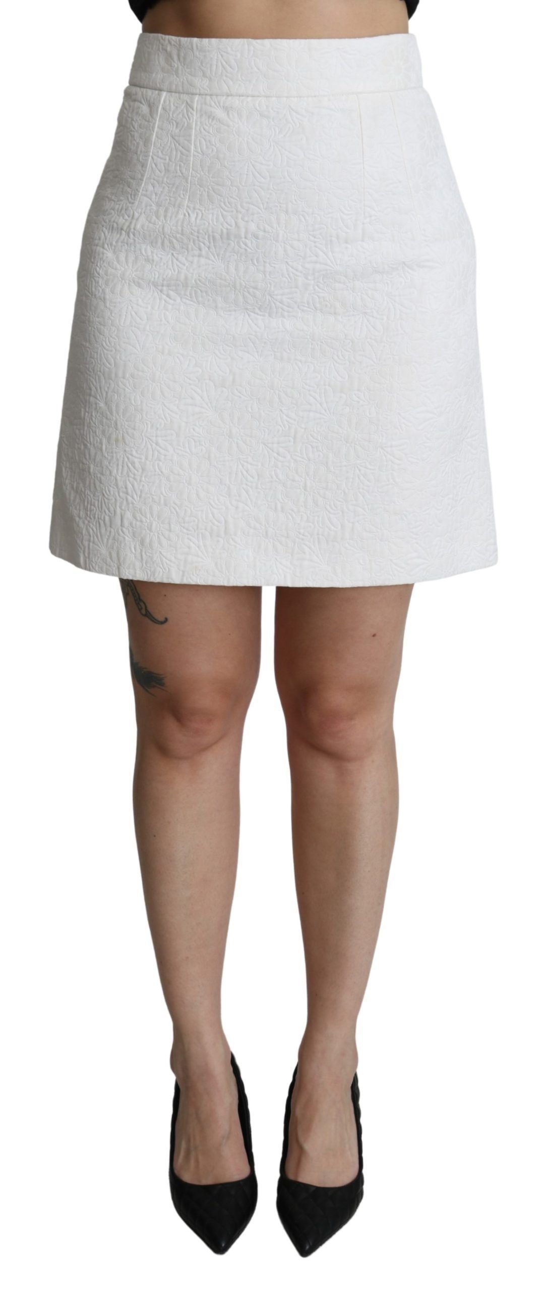 Dolce & Gabbana White Floral High Waist Mini Brocade Skirt Dolce & Gabbana
