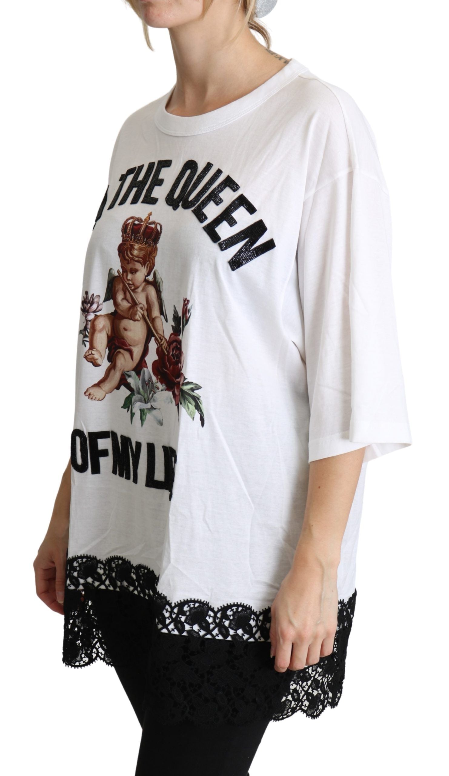 Dolce & Gabbana White Angel Print Cotton Round Neck Shirt Tops Dolce & Gabbana