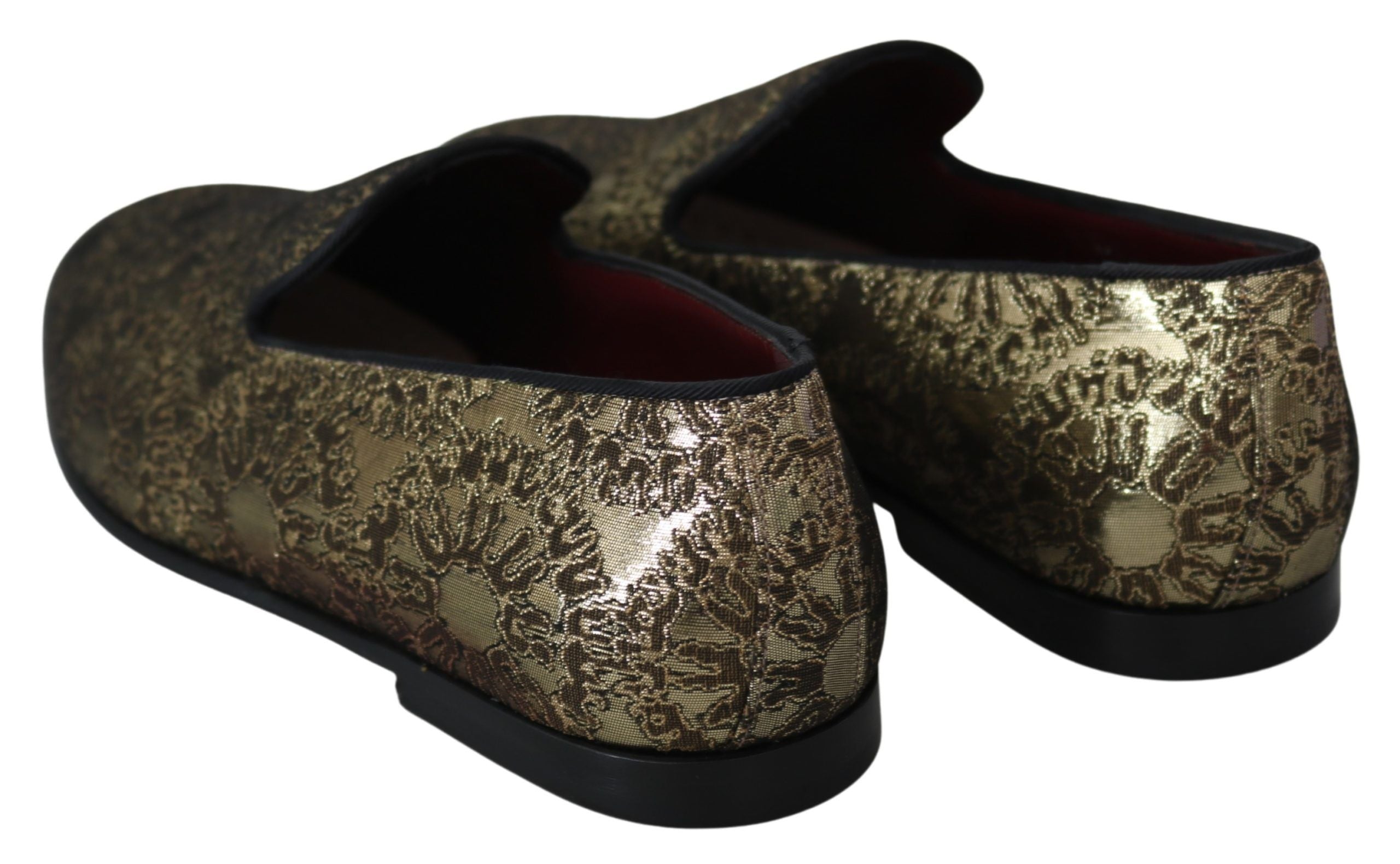 Dolce & Gabbana Gold Jacquard Flats Mens Loafers Shoes Dolce & Gabbana
