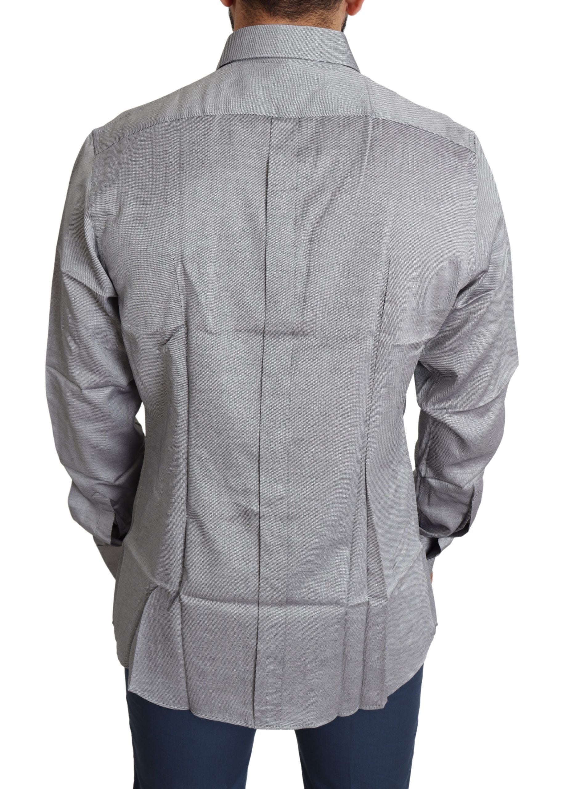 Dolce & Gabbana Gray Cotton Men Formal GOLD Dress Shirt Dolce & Gabbana
