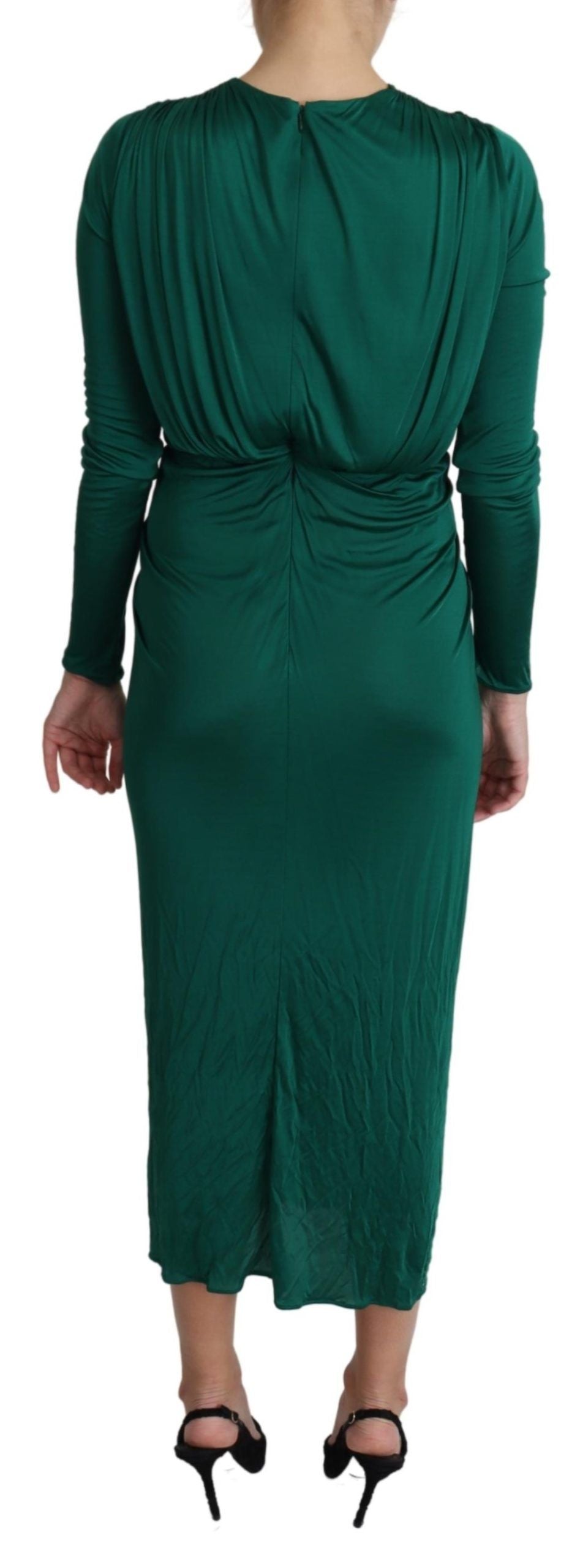 Dolce & Gabbana Green Fitted Silhouette Midi Viscose Dress Dolce & Gabbana