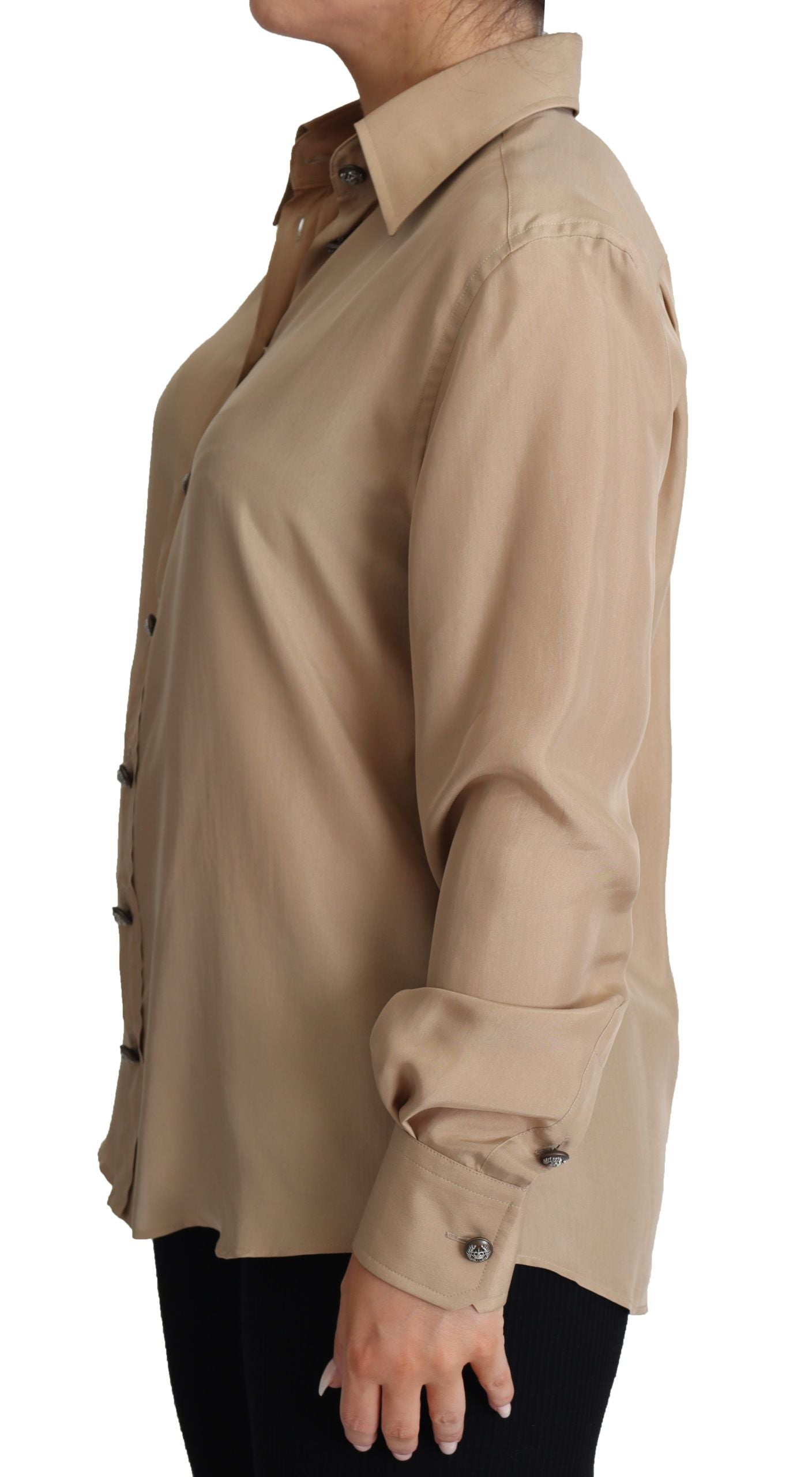 Dolce & Gabbana Beige Silk Shirt Decorative Buttons Top Dolce & Gabbana