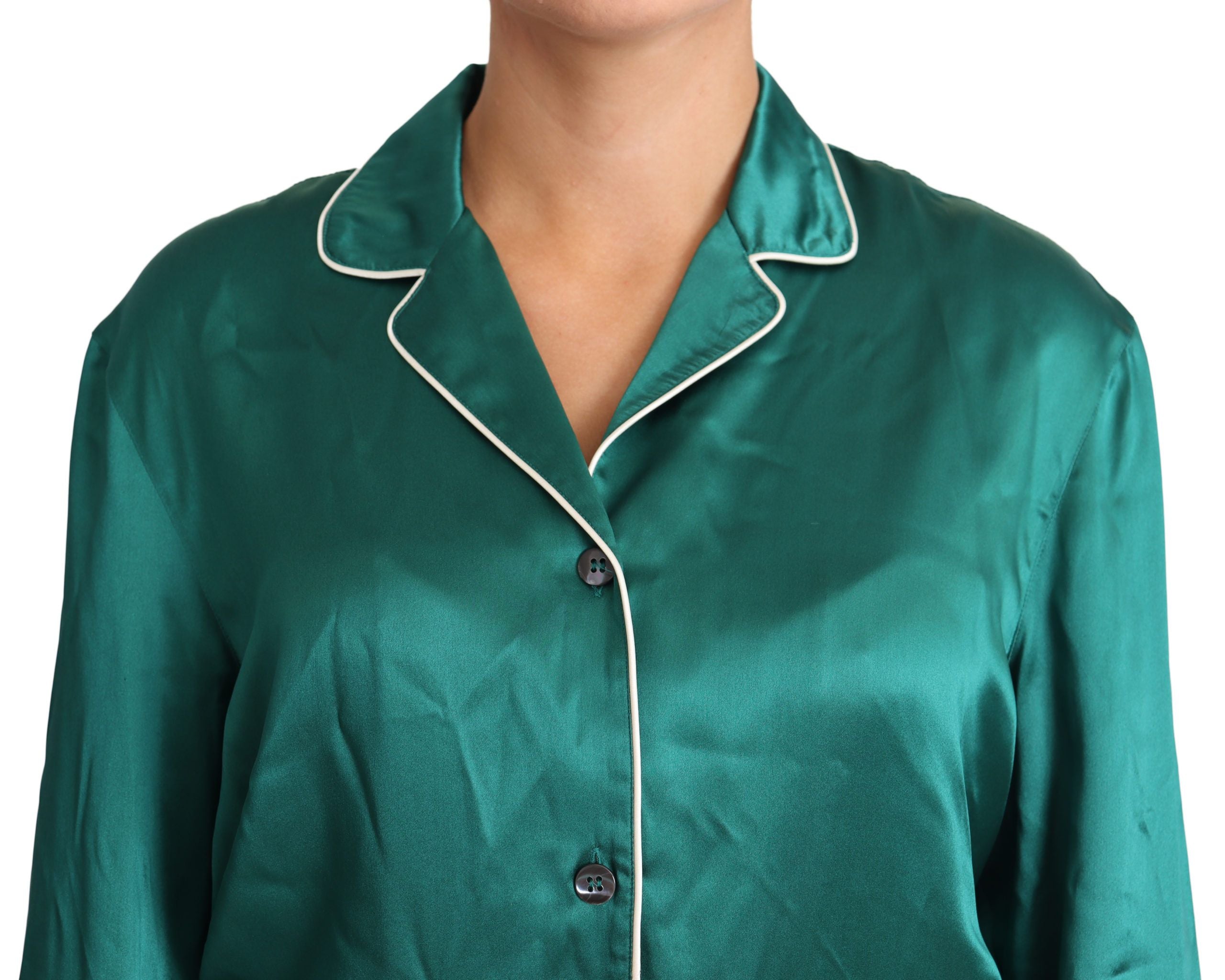 Dolce & Gabbana Green Pyjama Blouse Silk Lounge Sleepwear Top Dolce & Gabbana