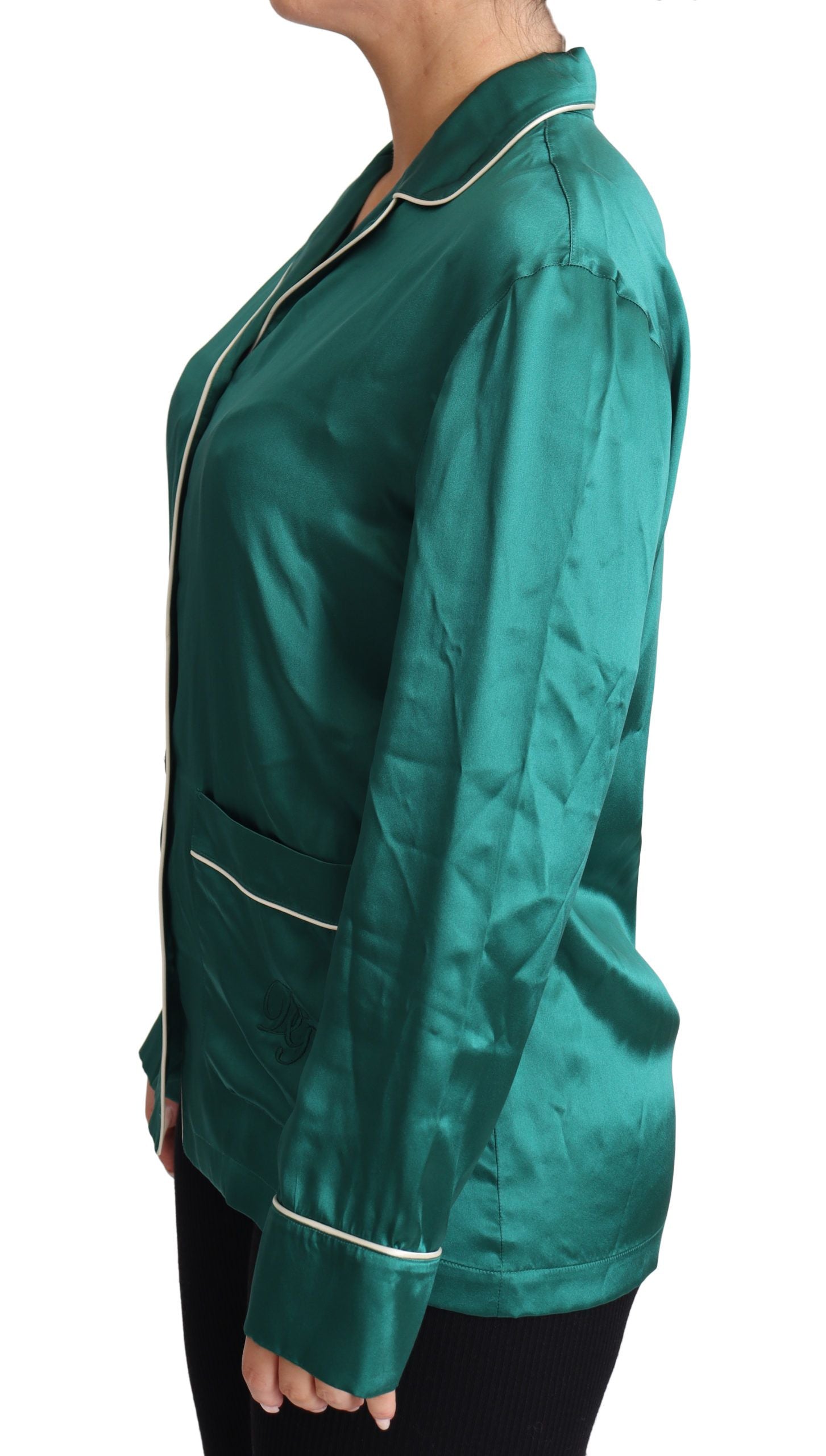Dolce & Gabbana Green Pyjama Blouse Silk Lounge Sleepwear Top Dolce & Gabbana