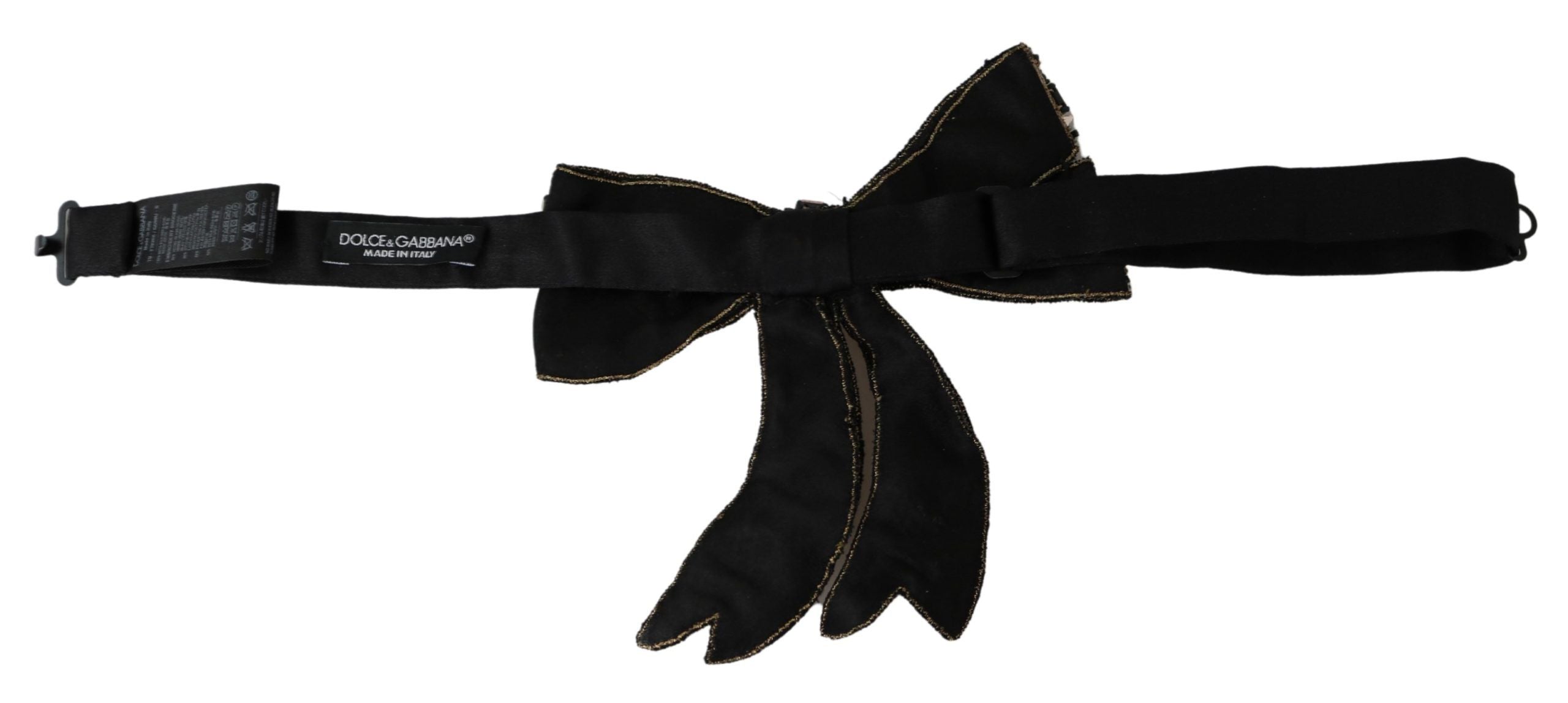 Dolce & Gabbana Gold Tone Silk Rhinestone Embellished Women Bowtie Dolce & Gabbana