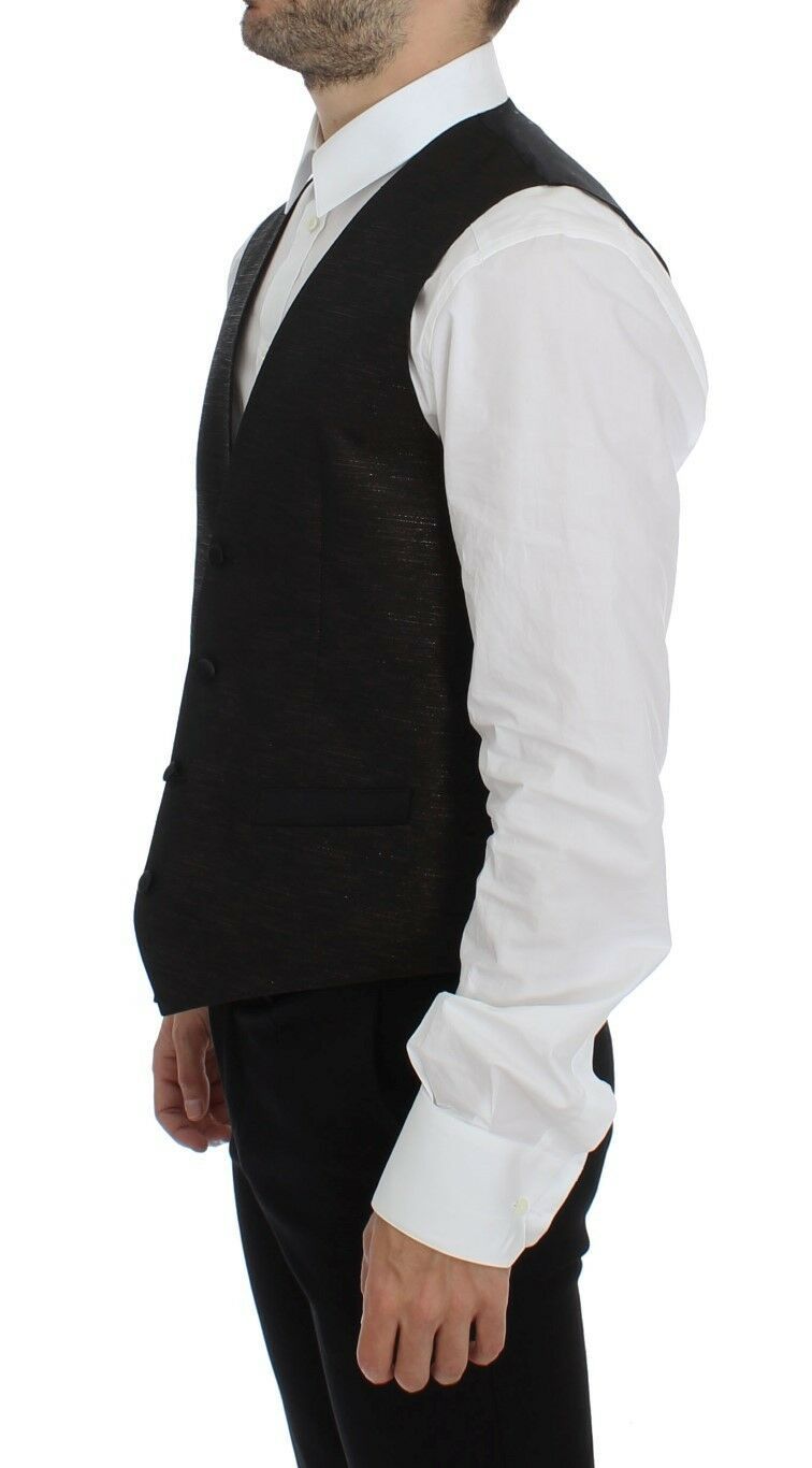 Dolce & Gabbana Black Wool Logo Dress Gilet Vest Dolce & Gabbana